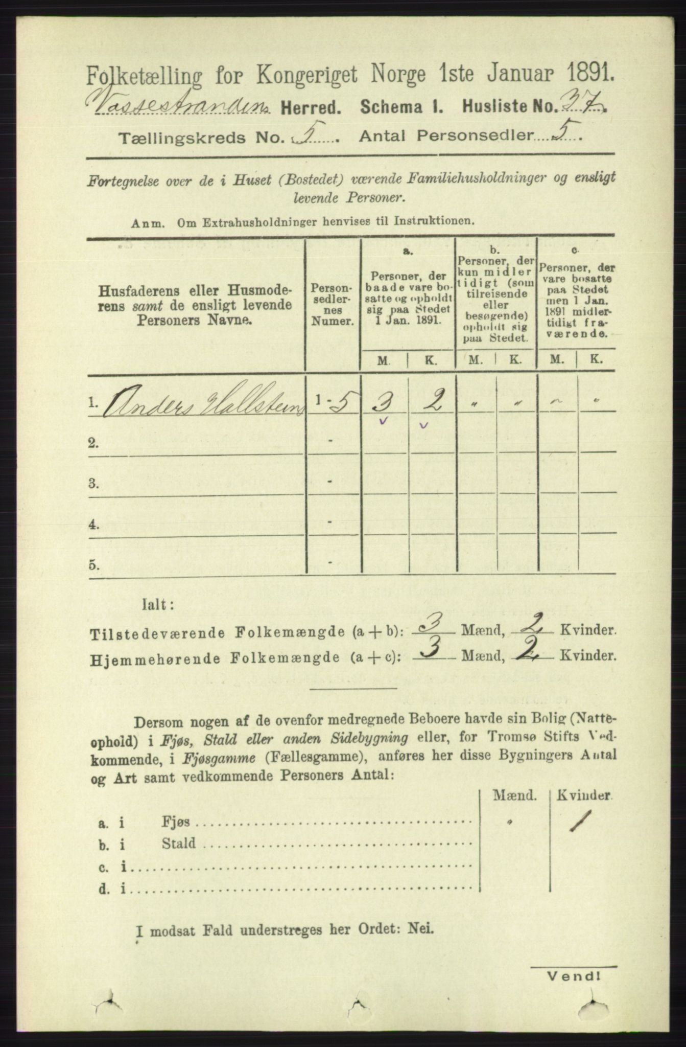 RA, 1891 census for 1236 Vossestrand, 1891, p. 1887