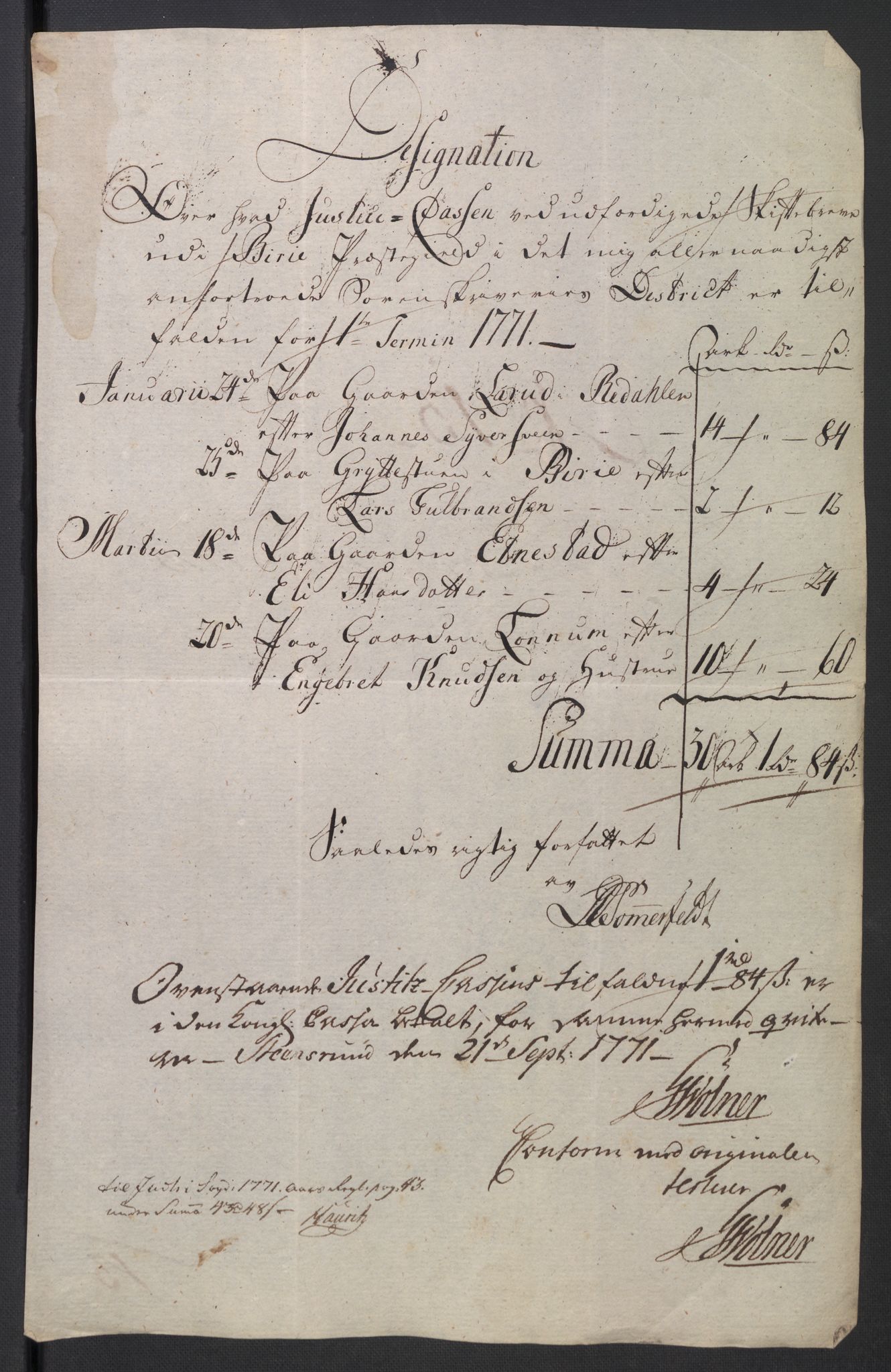 Rentekammeret inntil 1814, Reviderte regnskaper, Mindre regnskaper, RA/EA-4068/Rb/L0014: Opplands amt, 1771-1779, p. 330