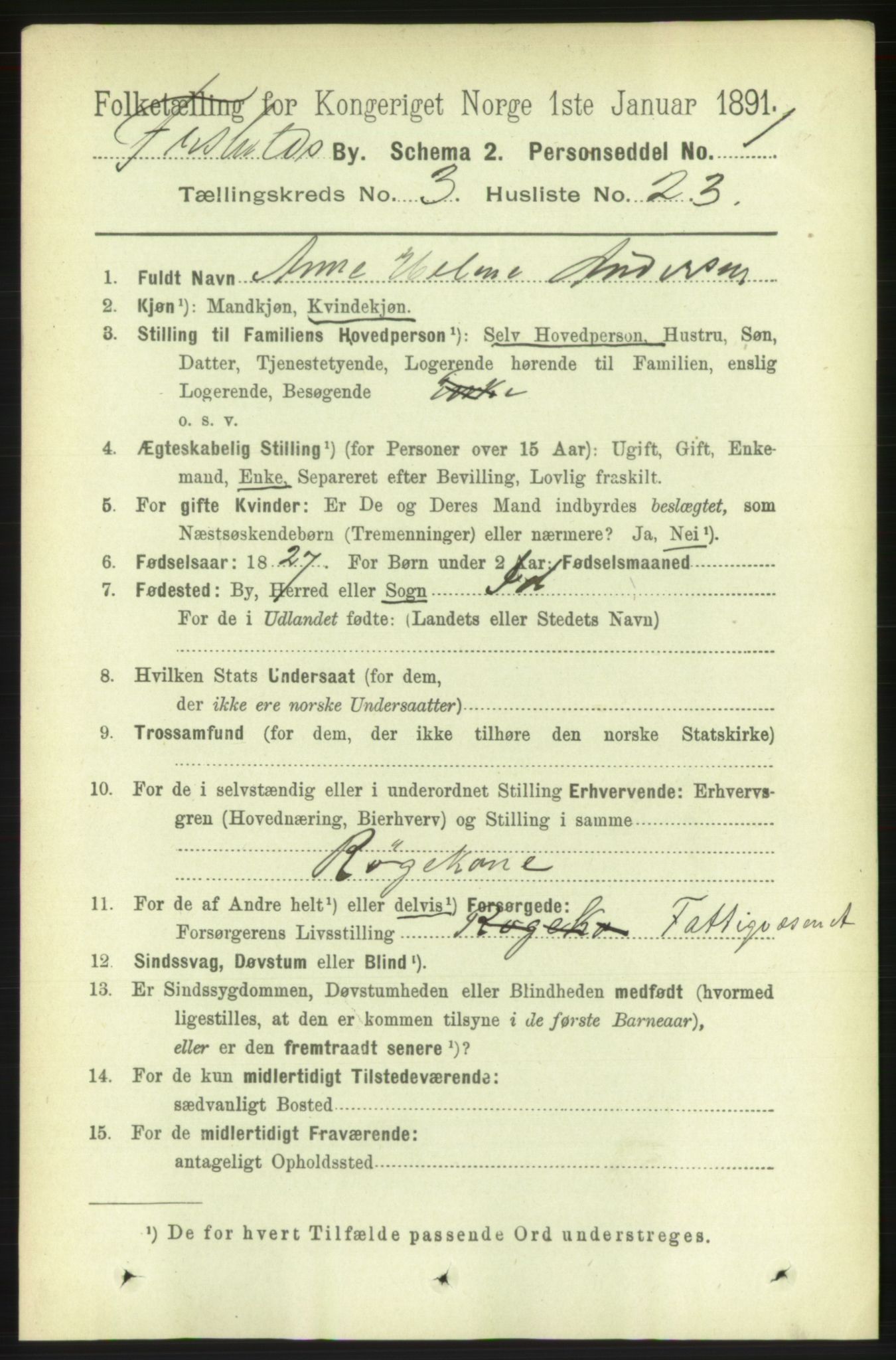 RA, 1891 census for 0101 Fredrikshald, 1891, p. 3474
