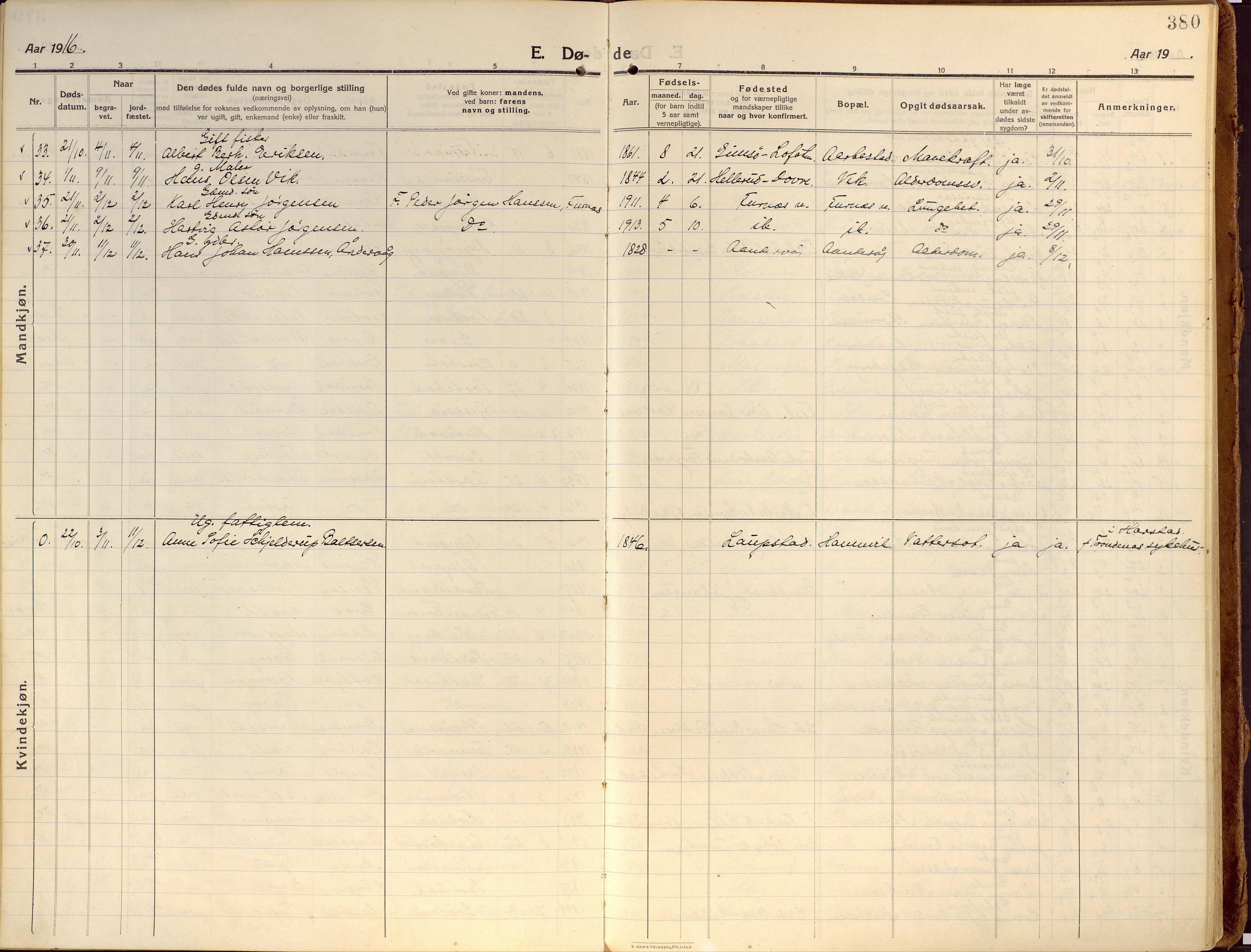 Ibestad sokneprestembete, SATØ/S-0077/H/Ha/Haa/L0018kirke: Parish register (official) no. 18, 1915-1929, p. 380