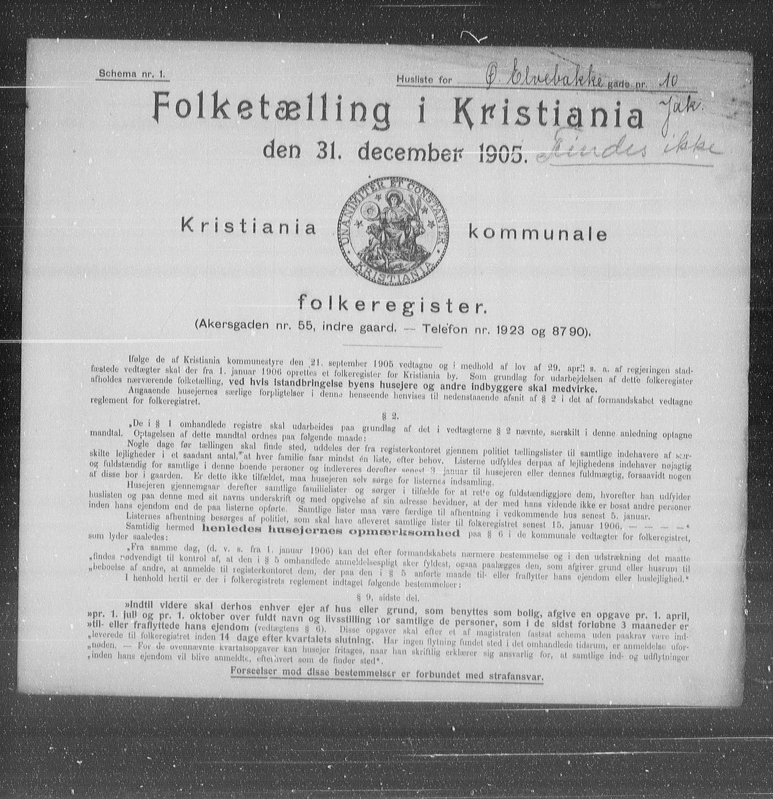 OBA, Municipal Census 1905 for Kristiania, 1905, p. 68033