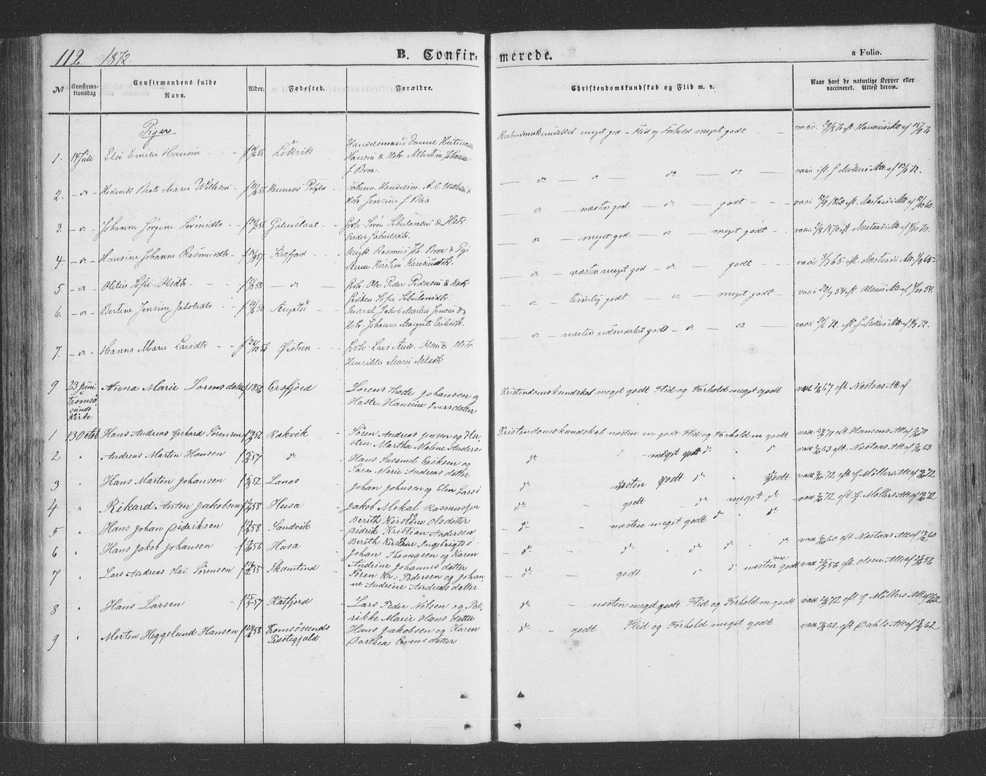 Lenvik sokneprestembete, SATØ/S-1310/H/Ha/Hab/L0020klokker: Parish register (copy) no. 20, 1855-1883, p. 112
