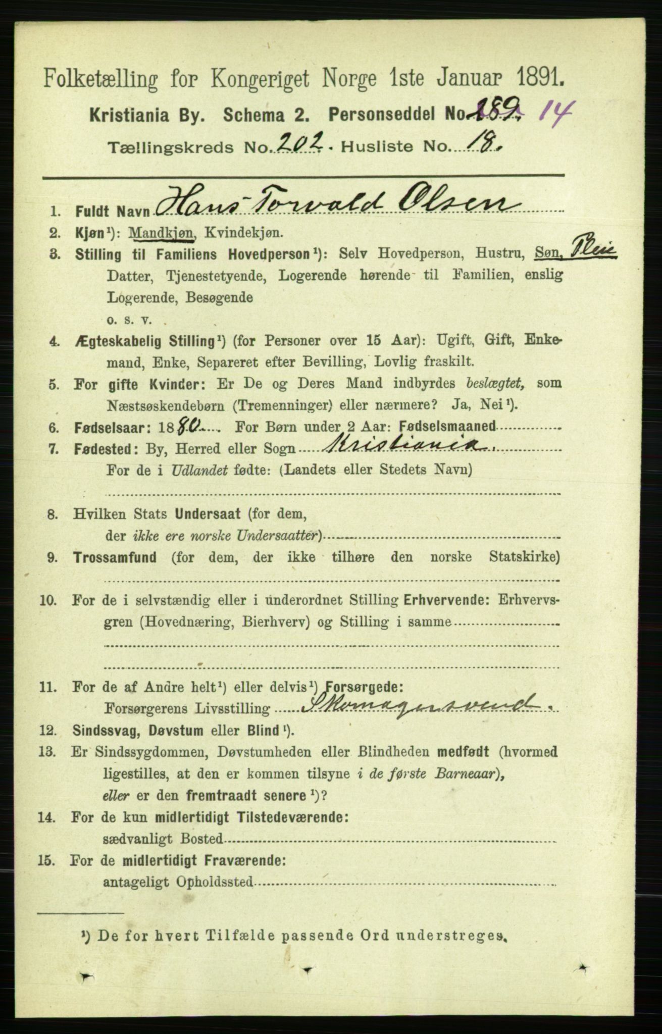 RA, 1891 census for 0301 Kristiania, 1891, p. 121813