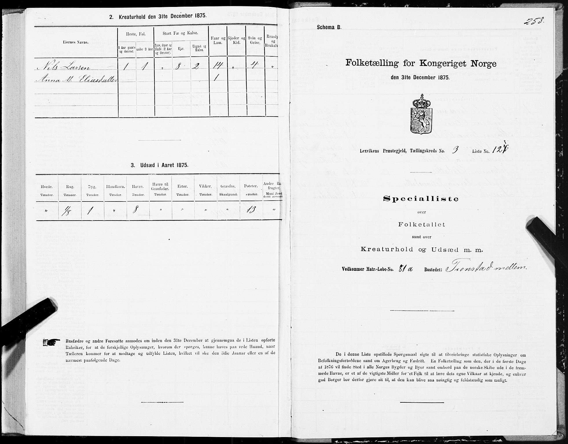 SAT, 1875 census for 1718P Leksvik, 1875, p. 2253