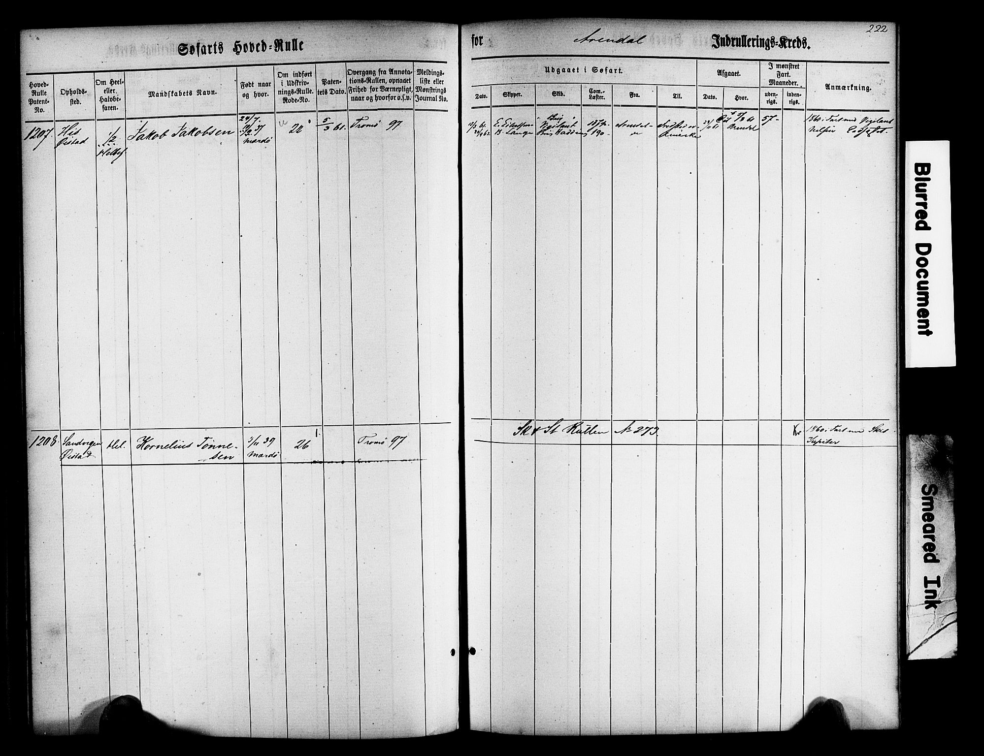 Arendal mønstringskrets, SAK/2031-0012/F/Fb/L0009: Hovedrulle nr 767-1532, S-7, 1857-1864, p. 224