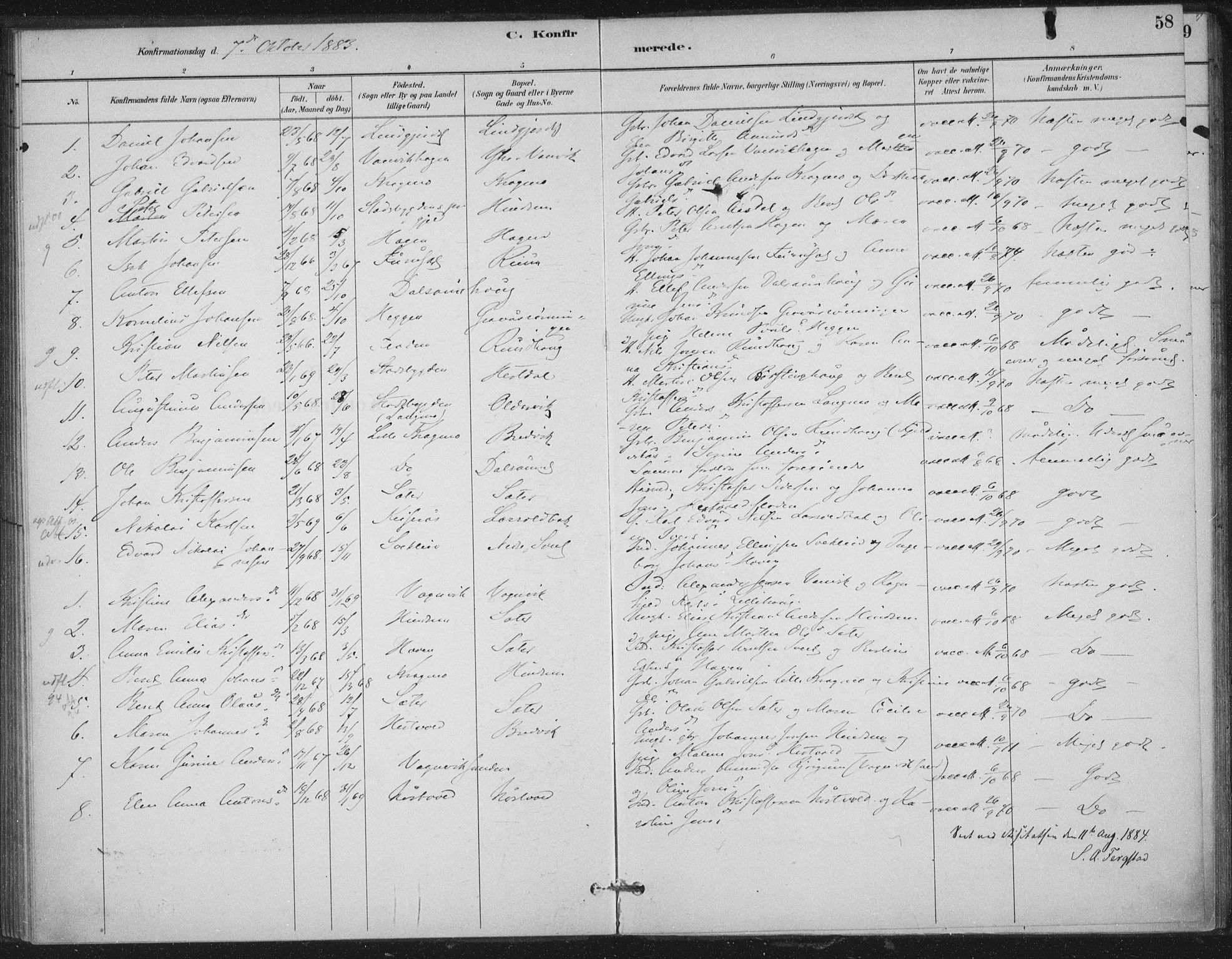 Ministerialprotokoller, klokkerbøker og fødselsregistre - Nord-Trøndelag, SAT/A-1458/702/L0023: Parish register (official) no. 702A01, 1883-1897, p. 58