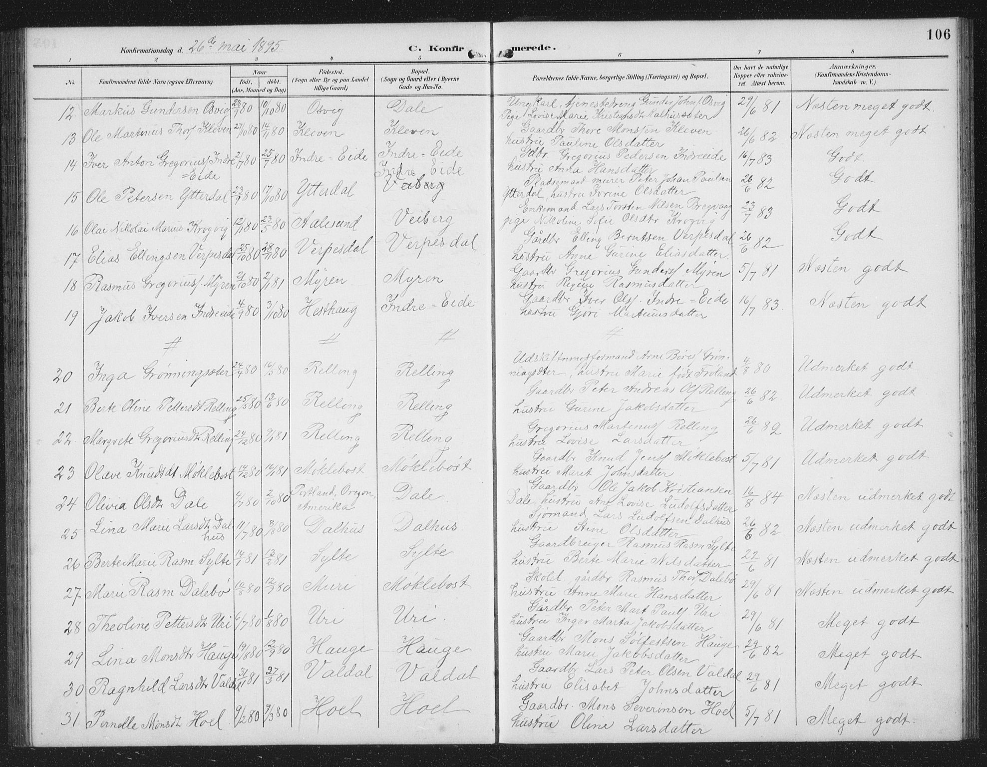 Ministerialprotokoller, klokkerbøker og fødselsregistre - Møre og Romsdal, AV/SAT-A-1454/519/L0264: Parish register (copy) no. 519C05, 1892-1910, p. 106