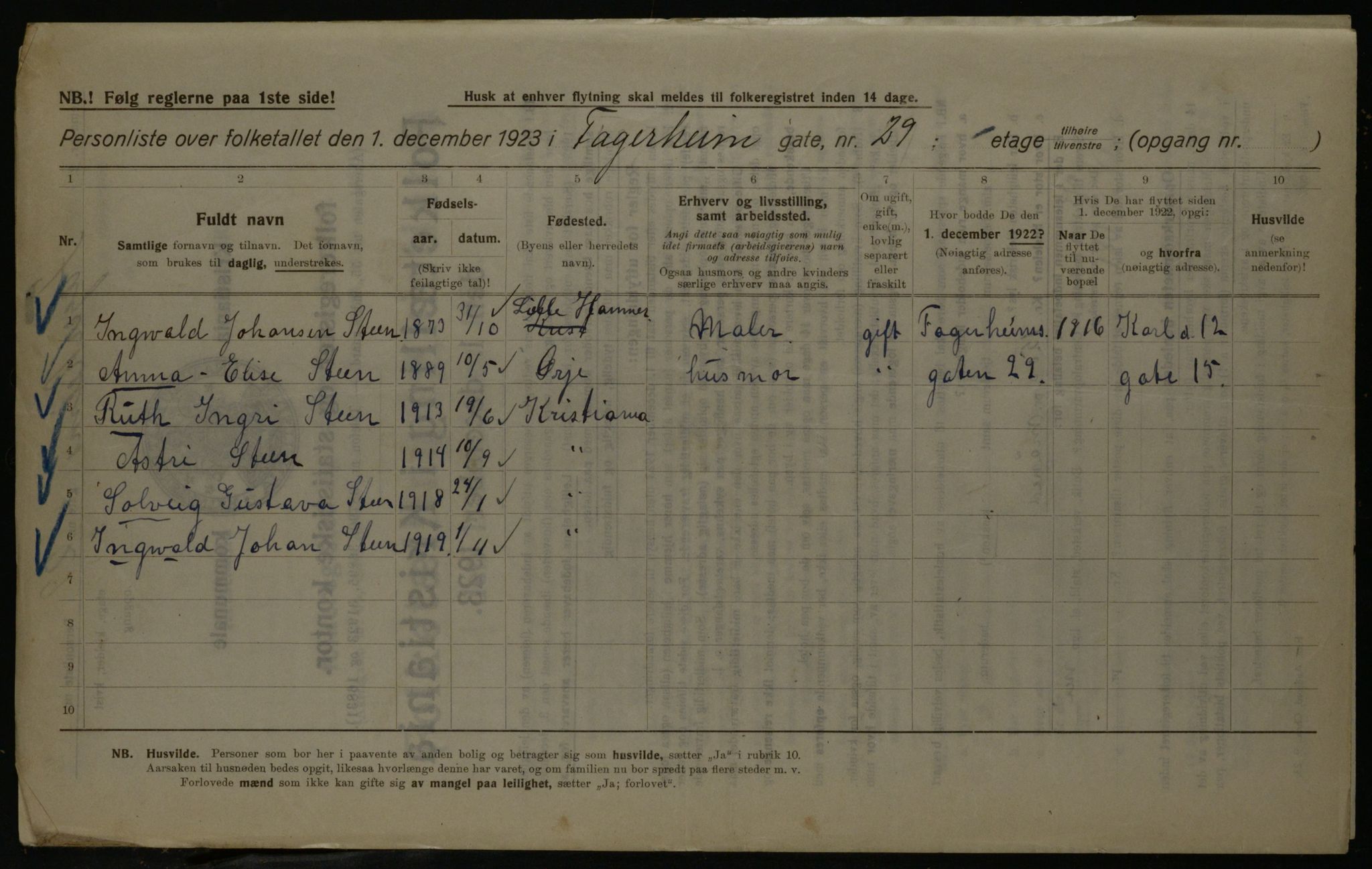 OBA, Municipal Census 1923 for Kristiania, 1923, p. 26152