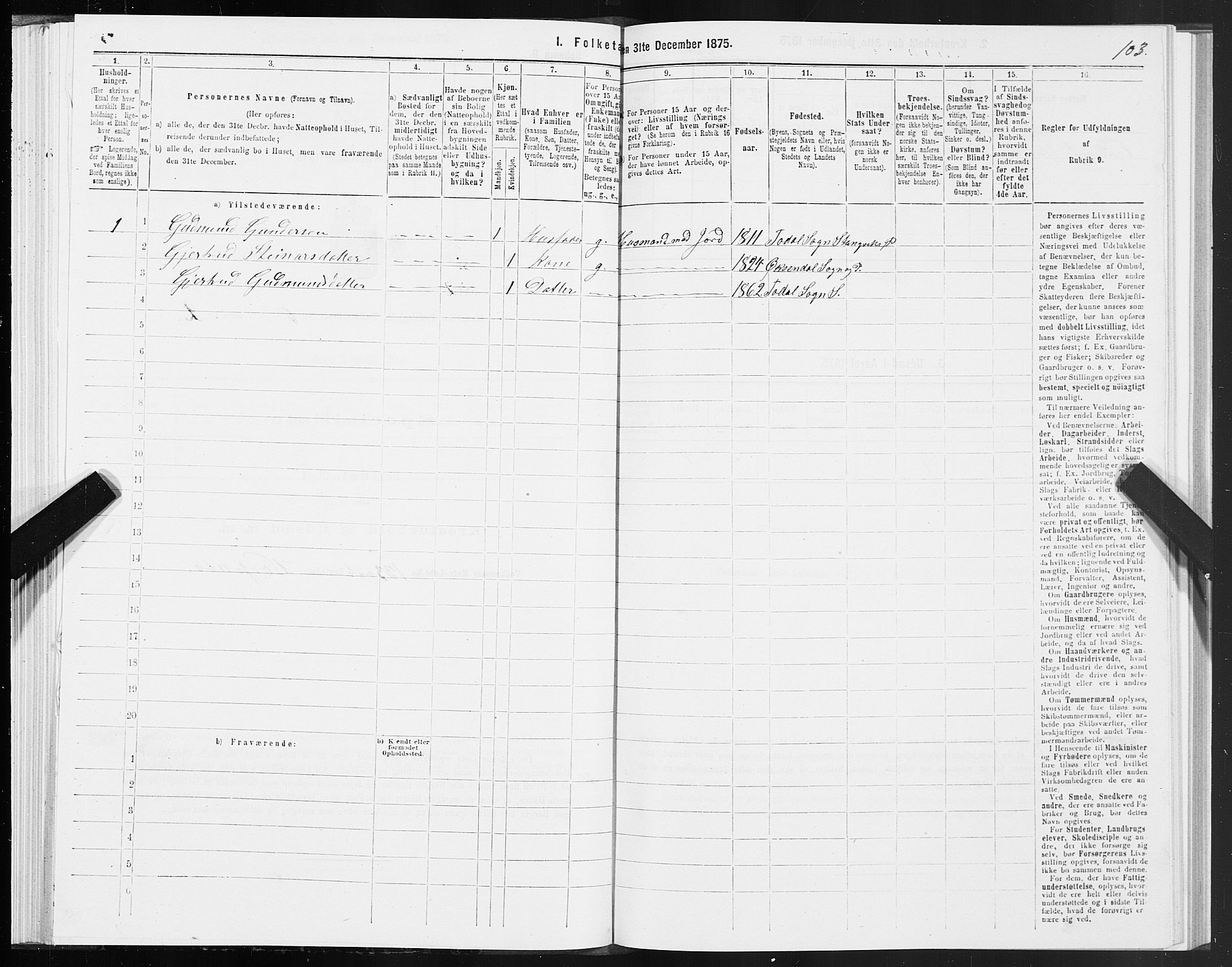 SAT, 1875 census for 1564P Stangvik, 1875, p. 3103