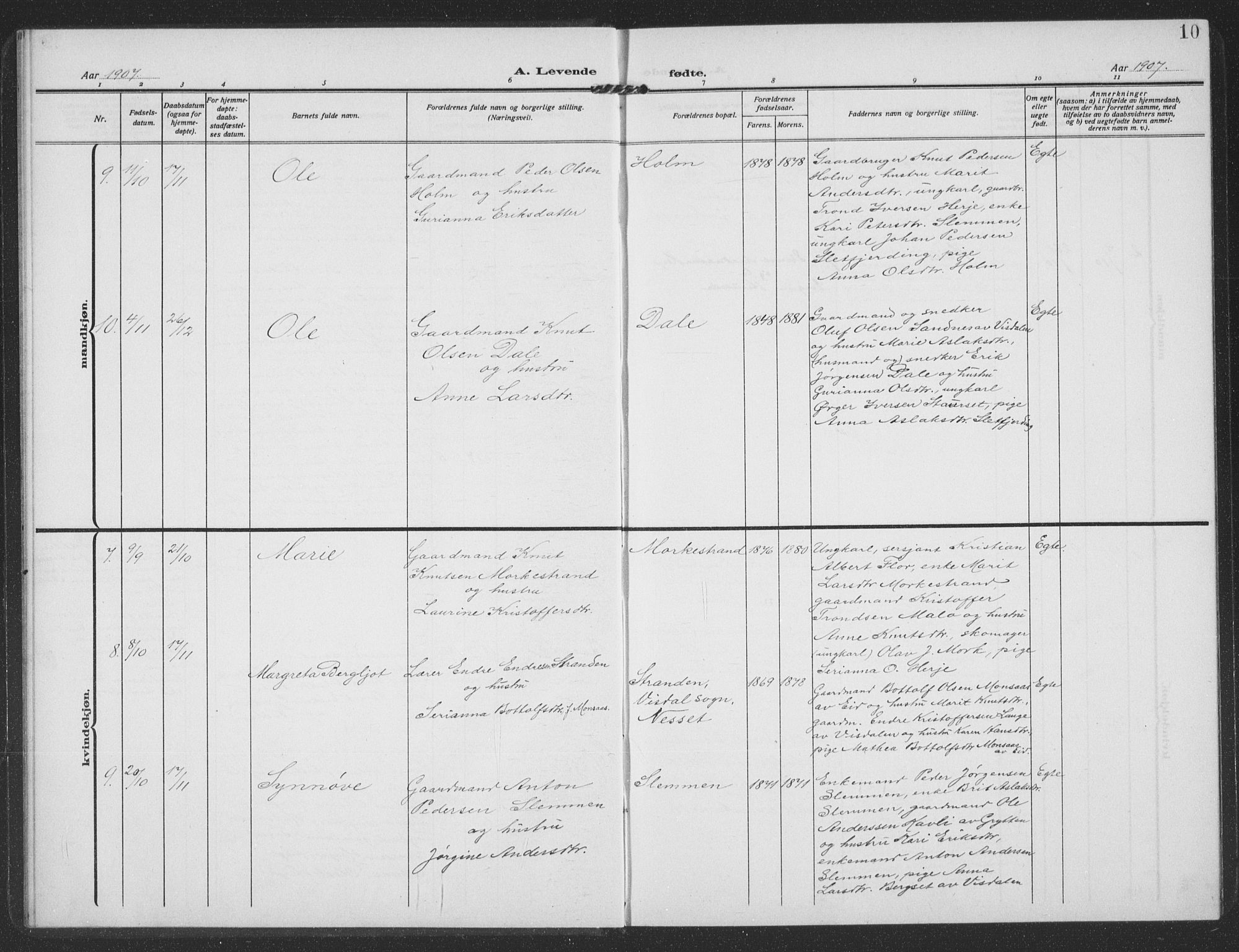 Ministerialprotokoller, klokkerbøker og fødselsregistre - Møre og Romsdal, AV/SAT-A-1454/549/L0615: Parish register (copy) no. 549C01, 1905-1932, p. 10