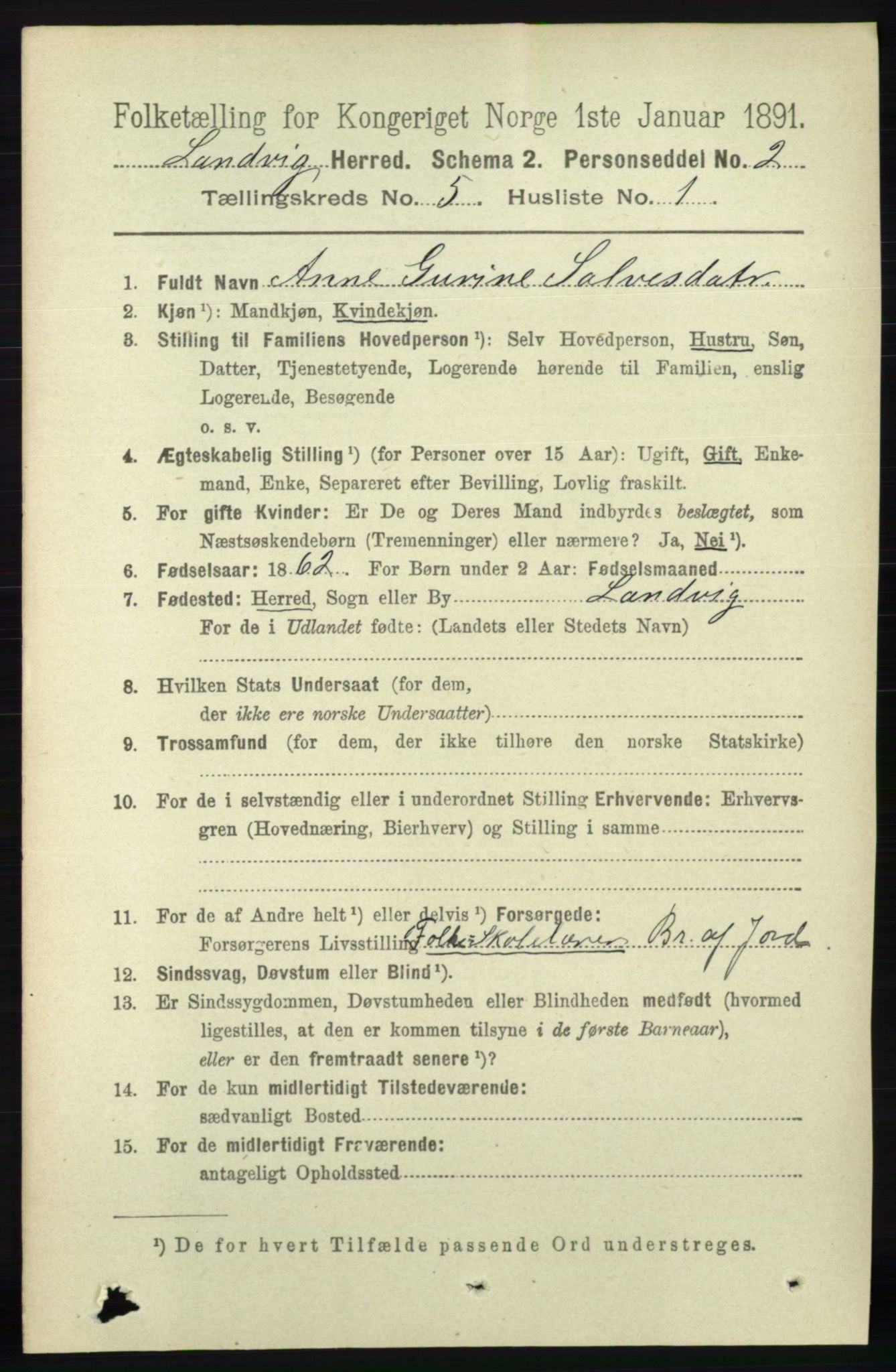 RA, 1891 census for 0924 Landvik, 1891, p. 2187