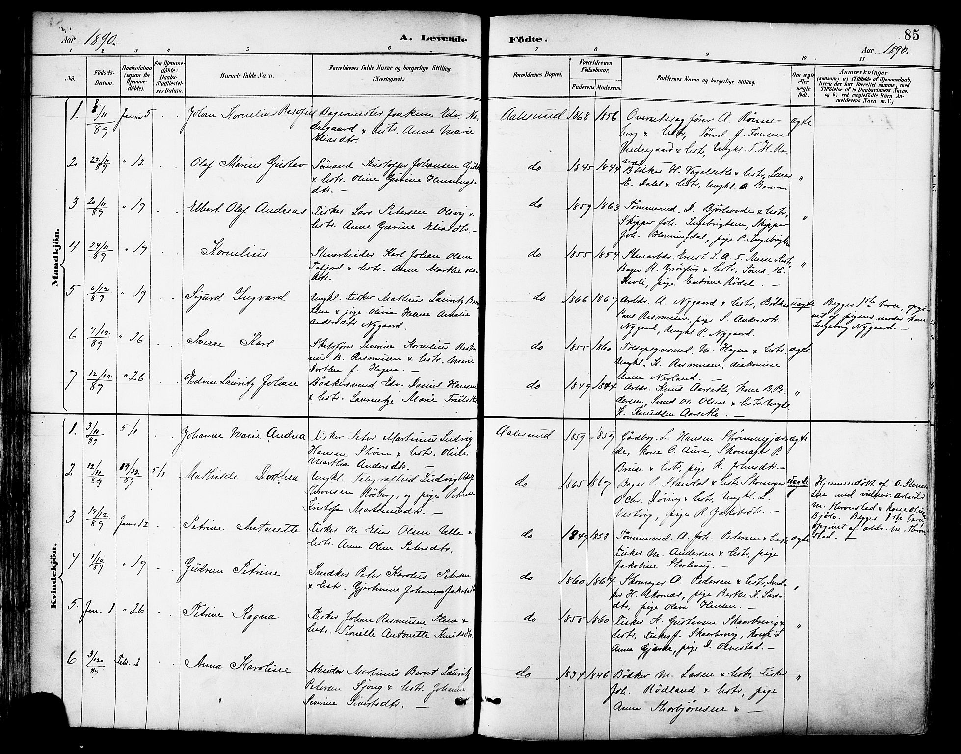 Ministerialprotokoller, klokkerbøker og fødselsregistre - Møre og Romsdal, SAT/A-1454/529/L0455: Parish register (official) no. 529A05, 1885-1893, p. 85