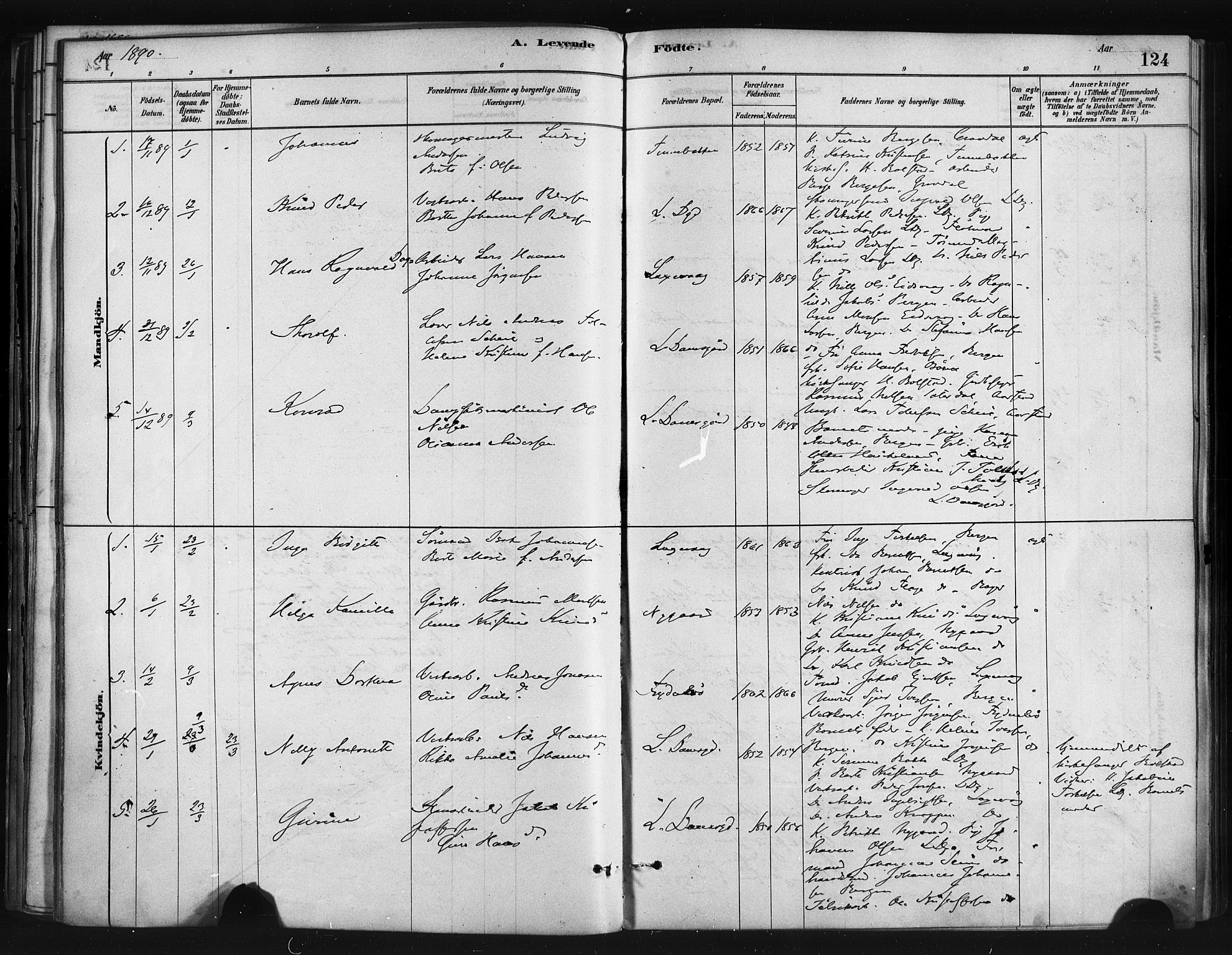 Askøy Sokneprestembete, SAB/A-74101/H/Ha/Haa/Haae/L0002: Parish register (official) no. E 2, 1878-1891, p. 124