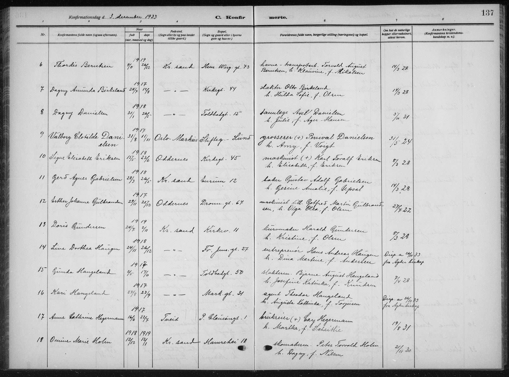 Kristiansand domprosti, AV/SAK-1112-0006/F/Fb/L0025: Parish register (copy) no. B 25, 1924-1934, p. 137