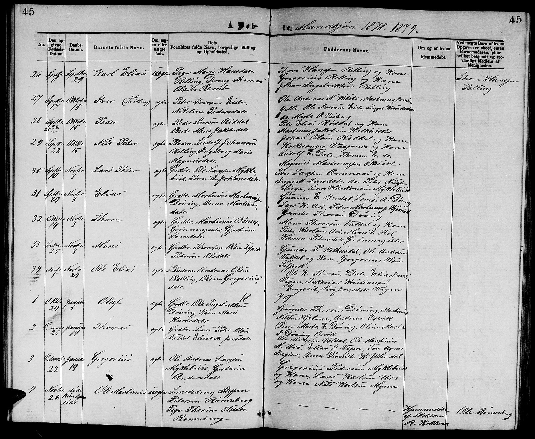 Ministerialprotokoller, klokkerbøker og fødselsregistre - Møre og Romsdal, SAT/A-1454/519/L0262: Parish register (copy) no. 519C03, 1866-1884, p. 45