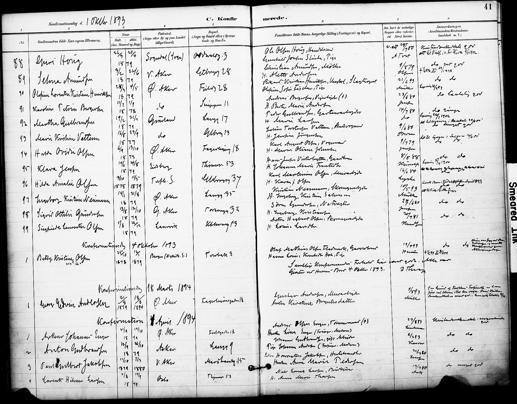 Petrus prestekontor Kirkebøker, AV/SAO-A-10872/F/Fa/L0006: Parish register (official) no. I 6, 1889-1908, p. 41
