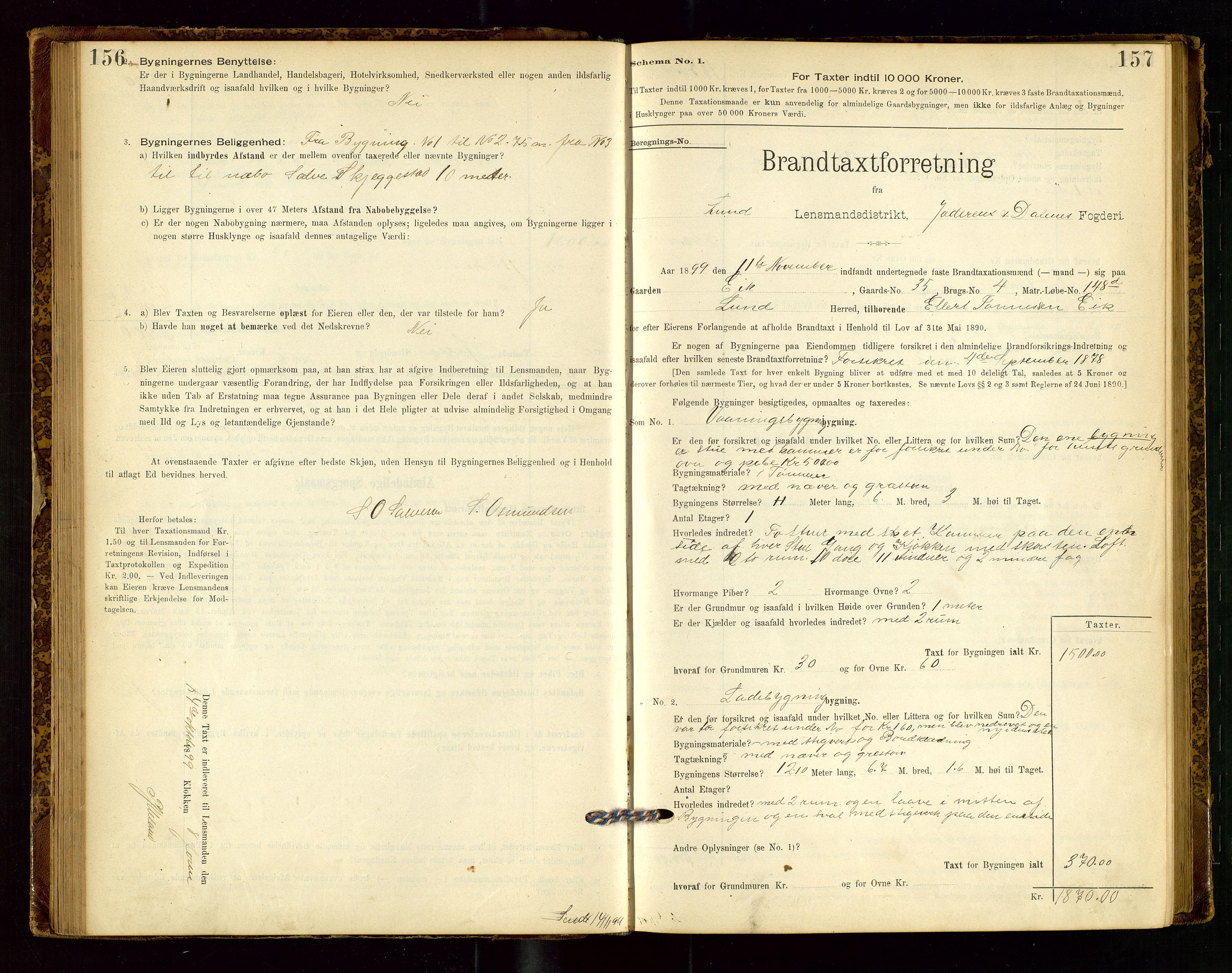 Lund lensmannskontor, AV/SAST-A-100303/Gob/L0001: "Brandtakstprotokol", 1894-1907, p. 156-157