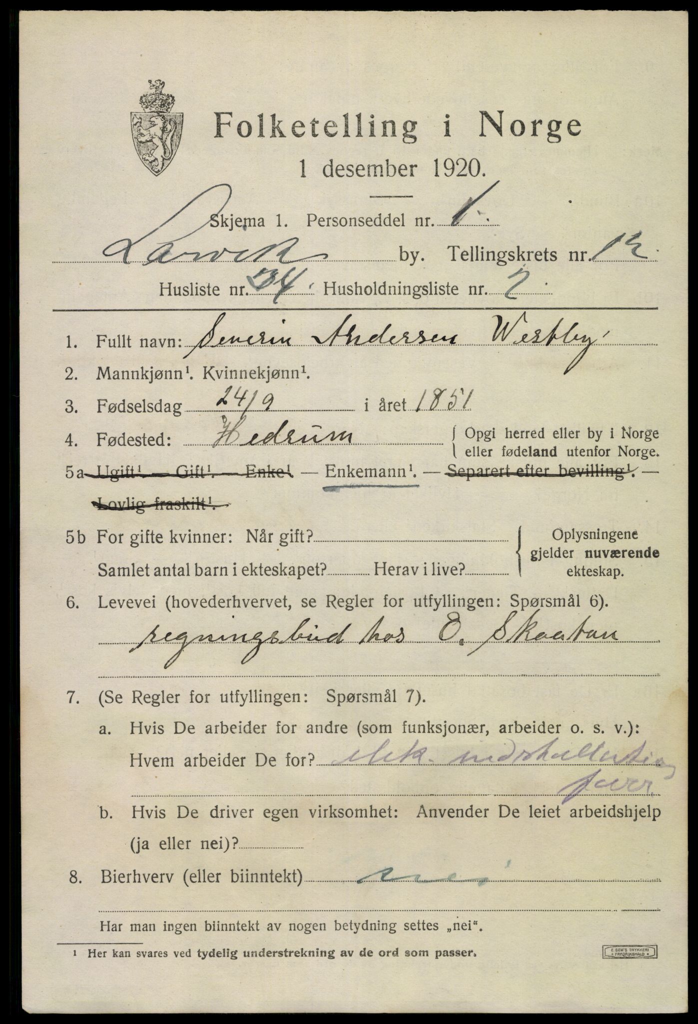 SAKO, 1920 census for Larvik, 1920, p. 31034