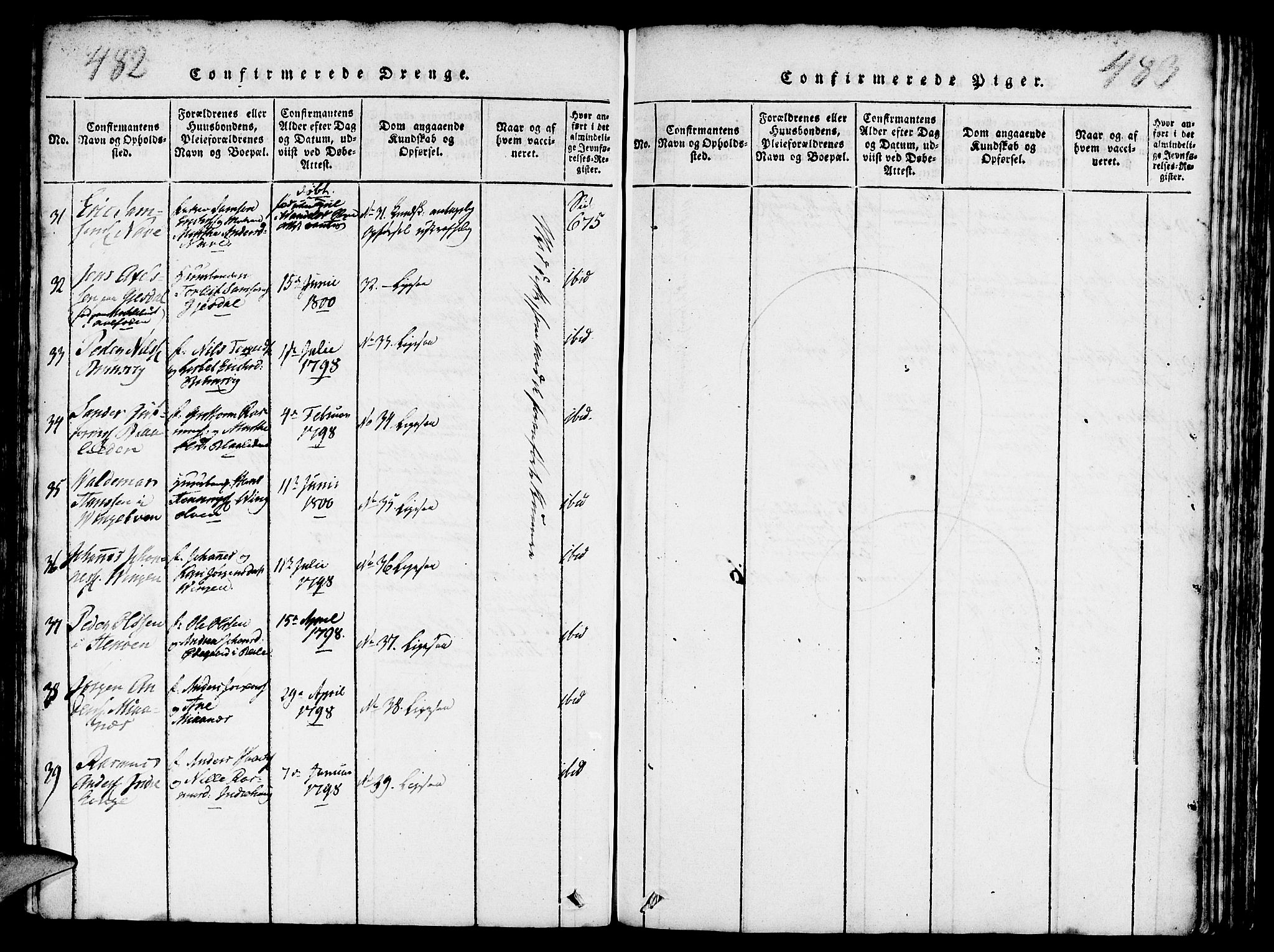 Davik sokneprestembete, AV/SAB-A-79701/H/Haa/Haaa/L0003: Parish register (official) no. A 3, 1816-1830, p. 482-483