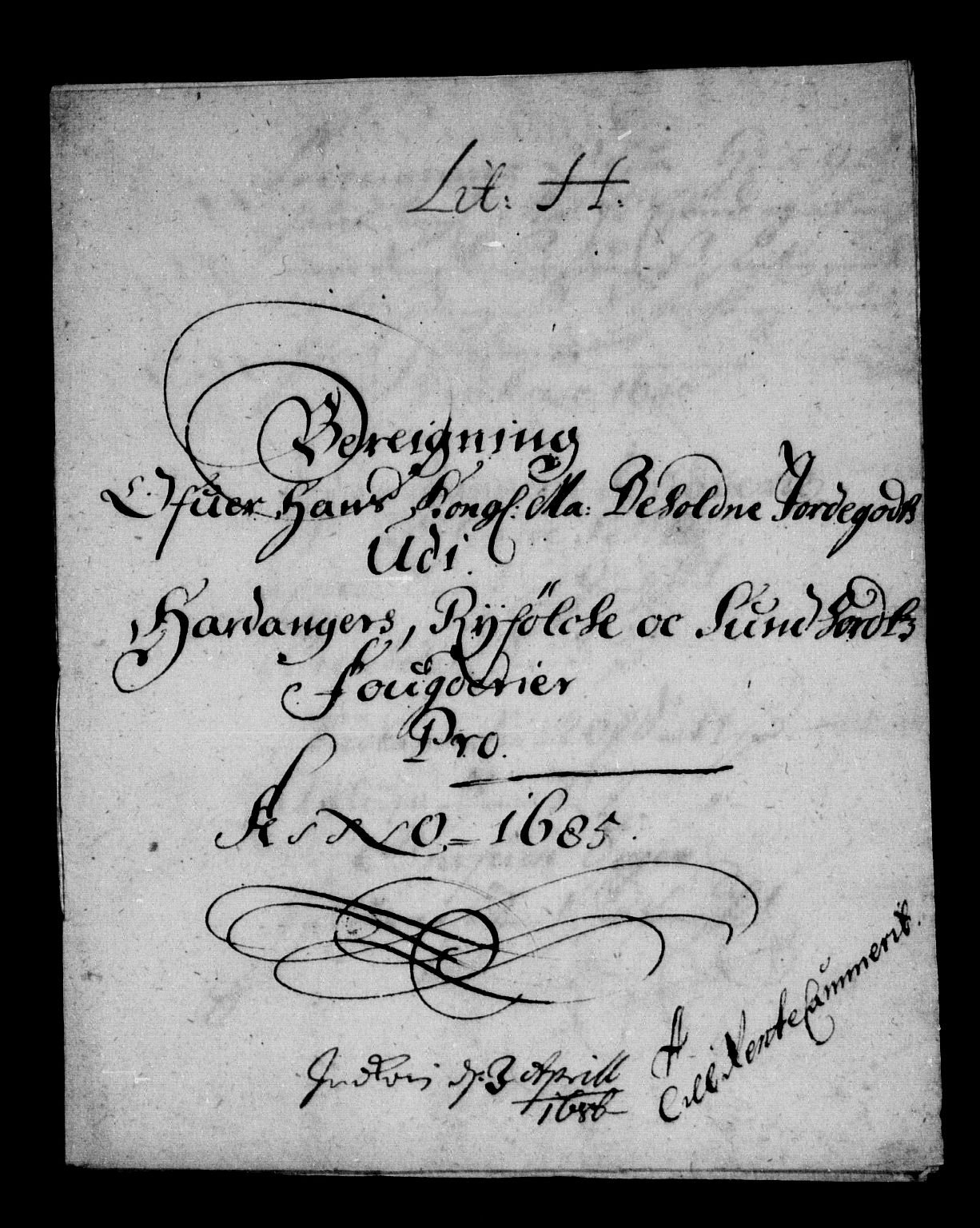 Rentekammeret inntil 1814, Reviderte regnskaper, Stiftamtstueregnskaper, Bergen stiftamt, AV/RA-EA-6043/R/Rc/L0077: Bergen stiftamt, 1685