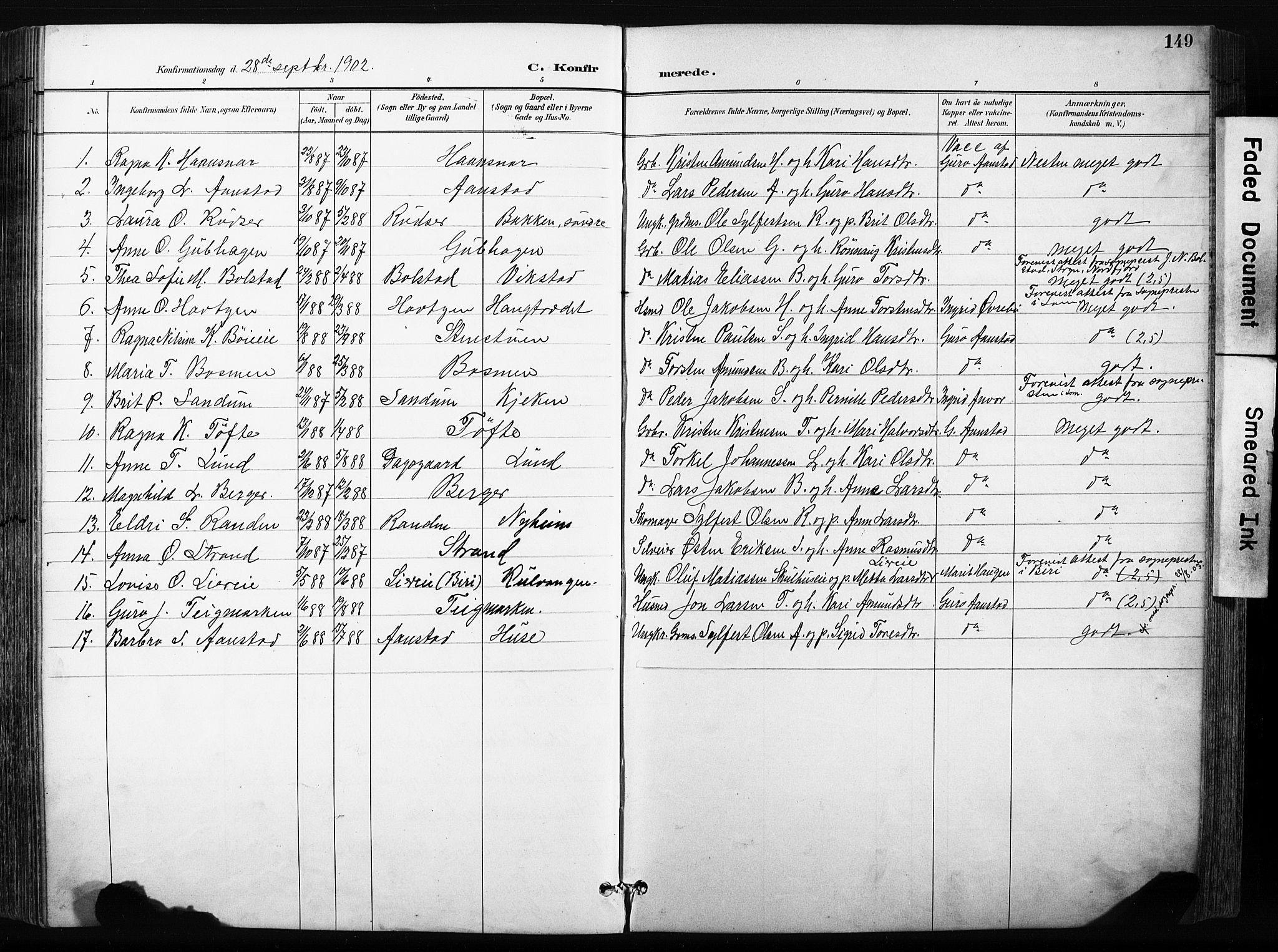 Skjåk prestekontor, AV/SAH-PREST-072/H/Ha/Hab/L0003: Parish register (copy) no. 3, 1893-1932, p. 149