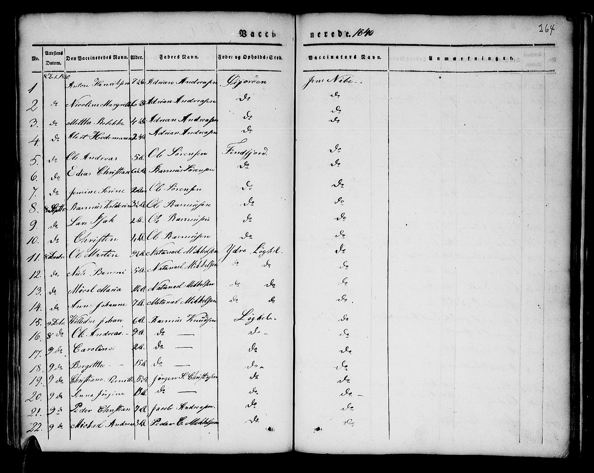 Lenvik sokneprestembete, SATØ/S-1310/H/Ha/Haa/L0004kirke: Parish register (official) no. 4, 1832-1844, p. 264