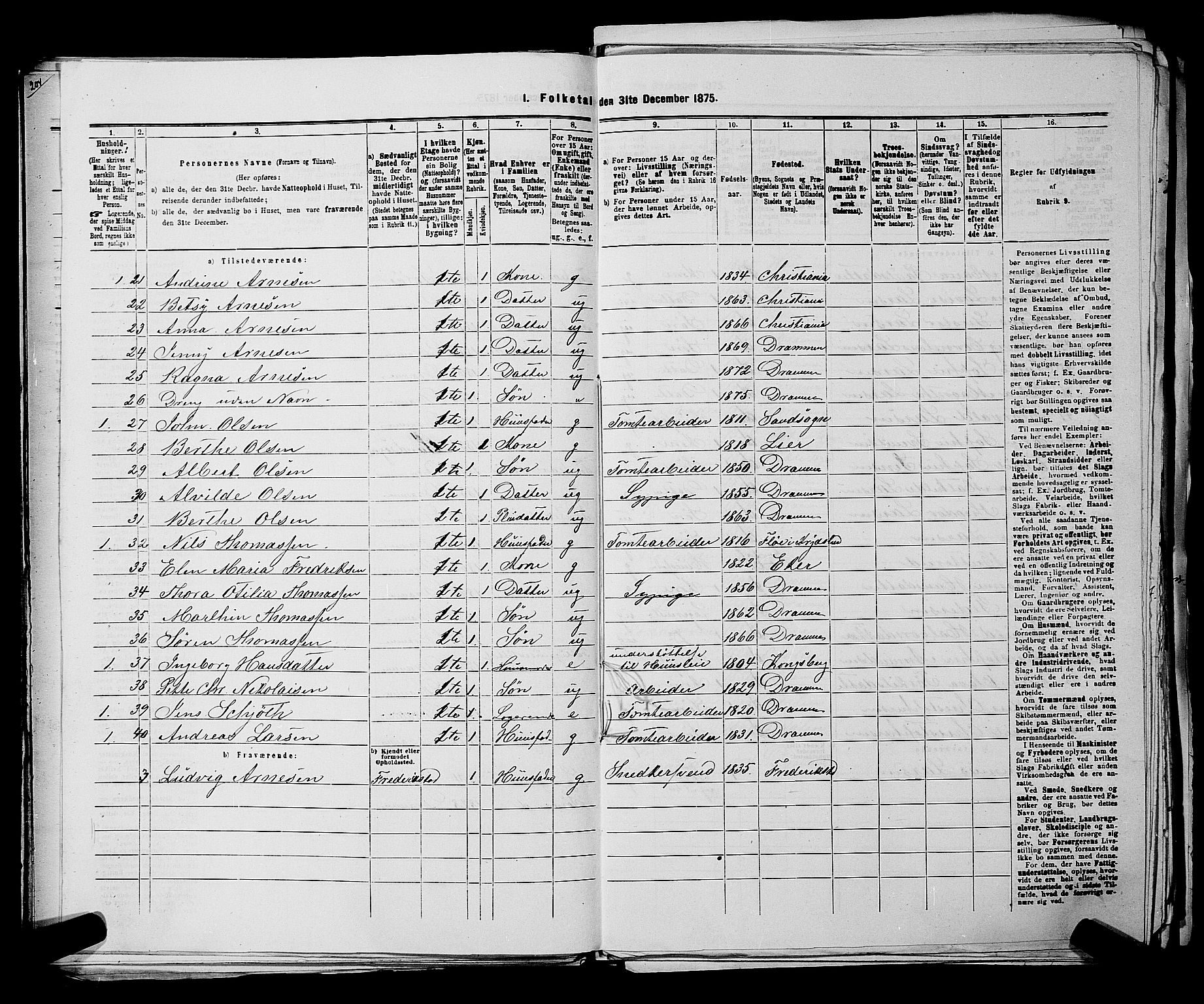 SAKO, 1875 census for 0602 Drammen, 1875, p. 1671
