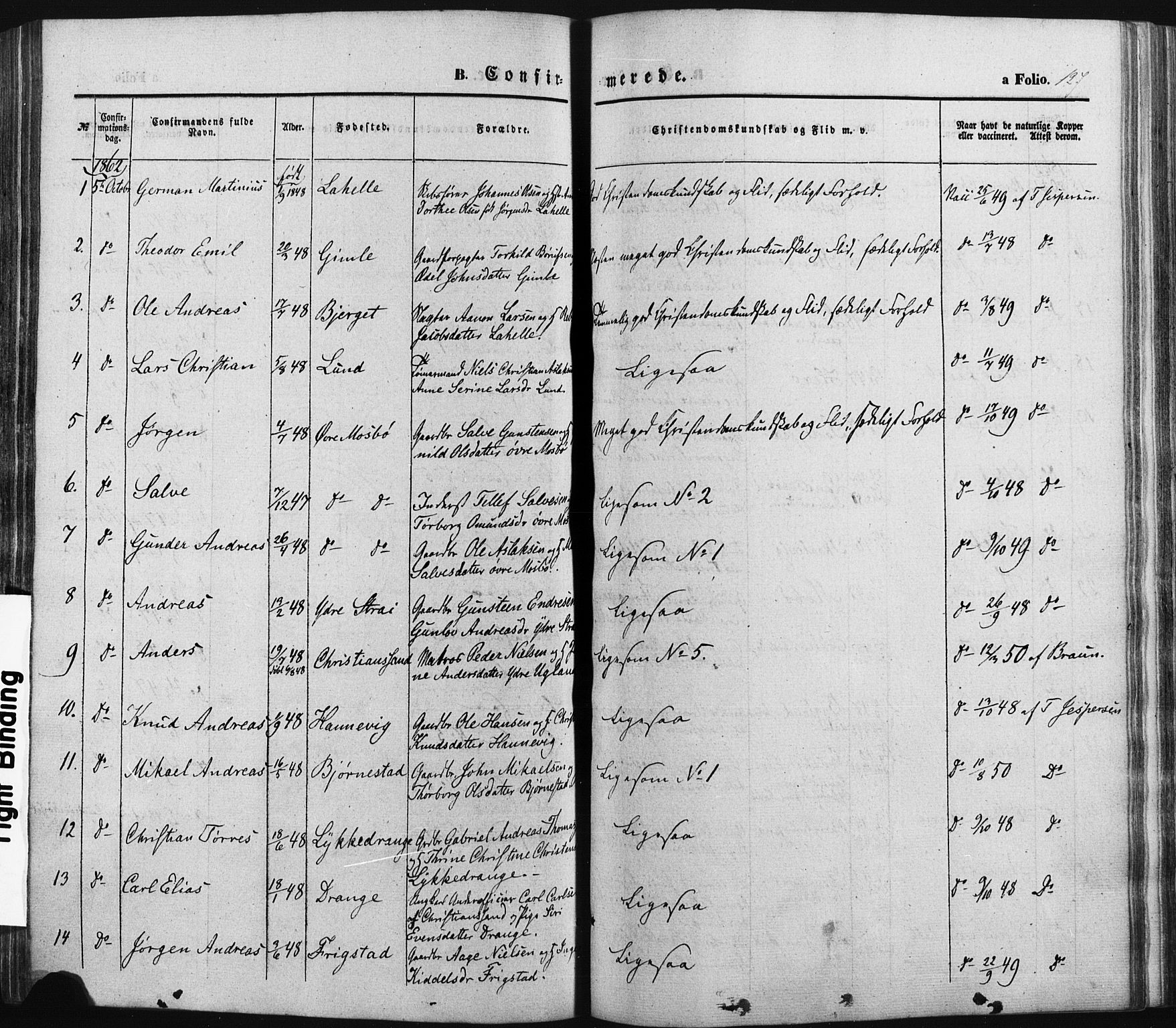 Oddernes sokneprestkontor, SAK/1111-0033/F/Fa/Faa/L0007: Parish register (official) no. A 7, 1851-1863, p. 127