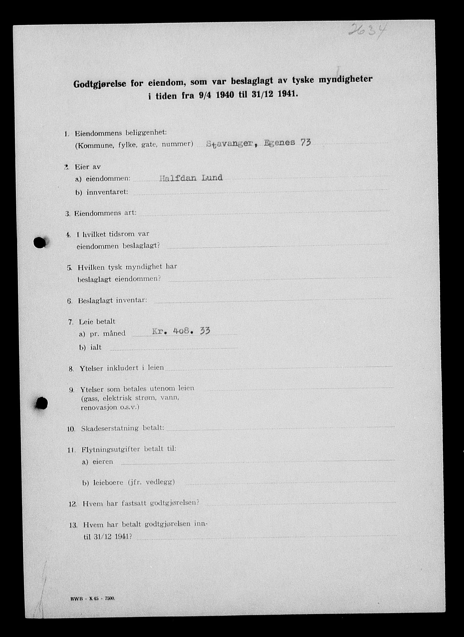 Justisdepartementet, Tilbakeføringskontoret for inndratte formuer, AV/RA-S-1564/I/L1014: Godtgjørelse for beslaglagt eiendom, 1940-1941, p. 77