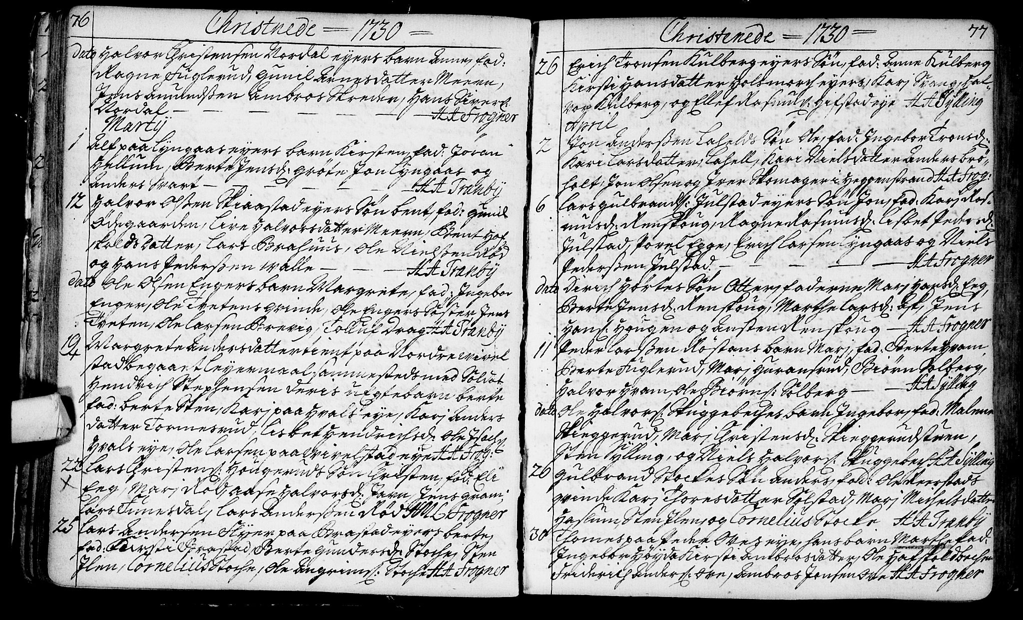 Lier kirkebøker, SAKO/A-230/F/Fa/L0003: Parish register (official) no. I 3, 1727-1748, p. 76-77