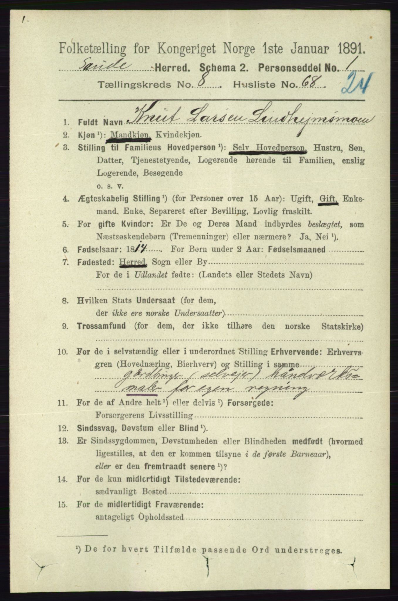 RA, 1891 census for 0822 Sauherad, 1891, p. 2651