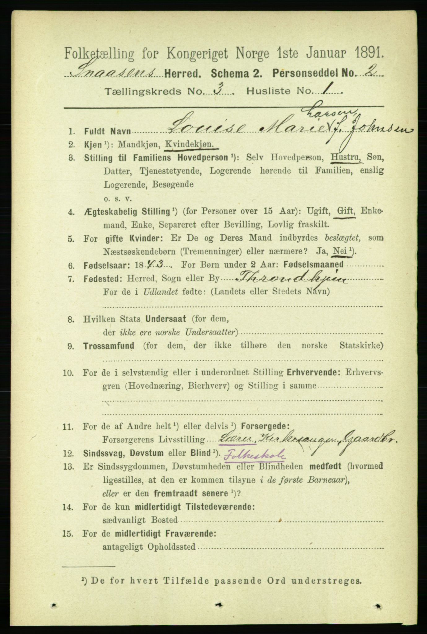 RA, 1891 census for 1736 Snåsa, 1891, p. 644