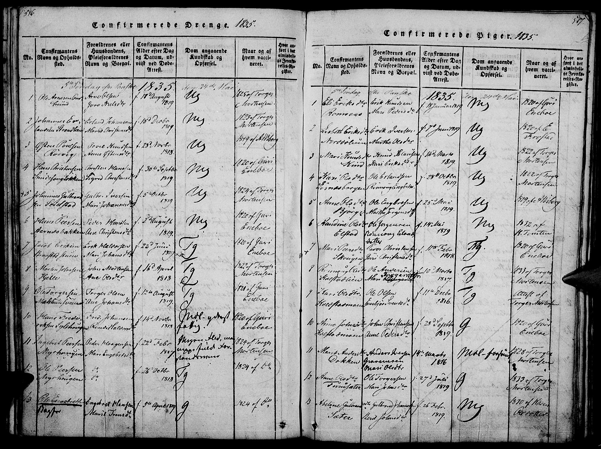 Ringebu prestekontor, SAH/PREST-082/H/Ha/Haa/L0004: Parish register (official) no. 4, 1821-1839, p. 516-517