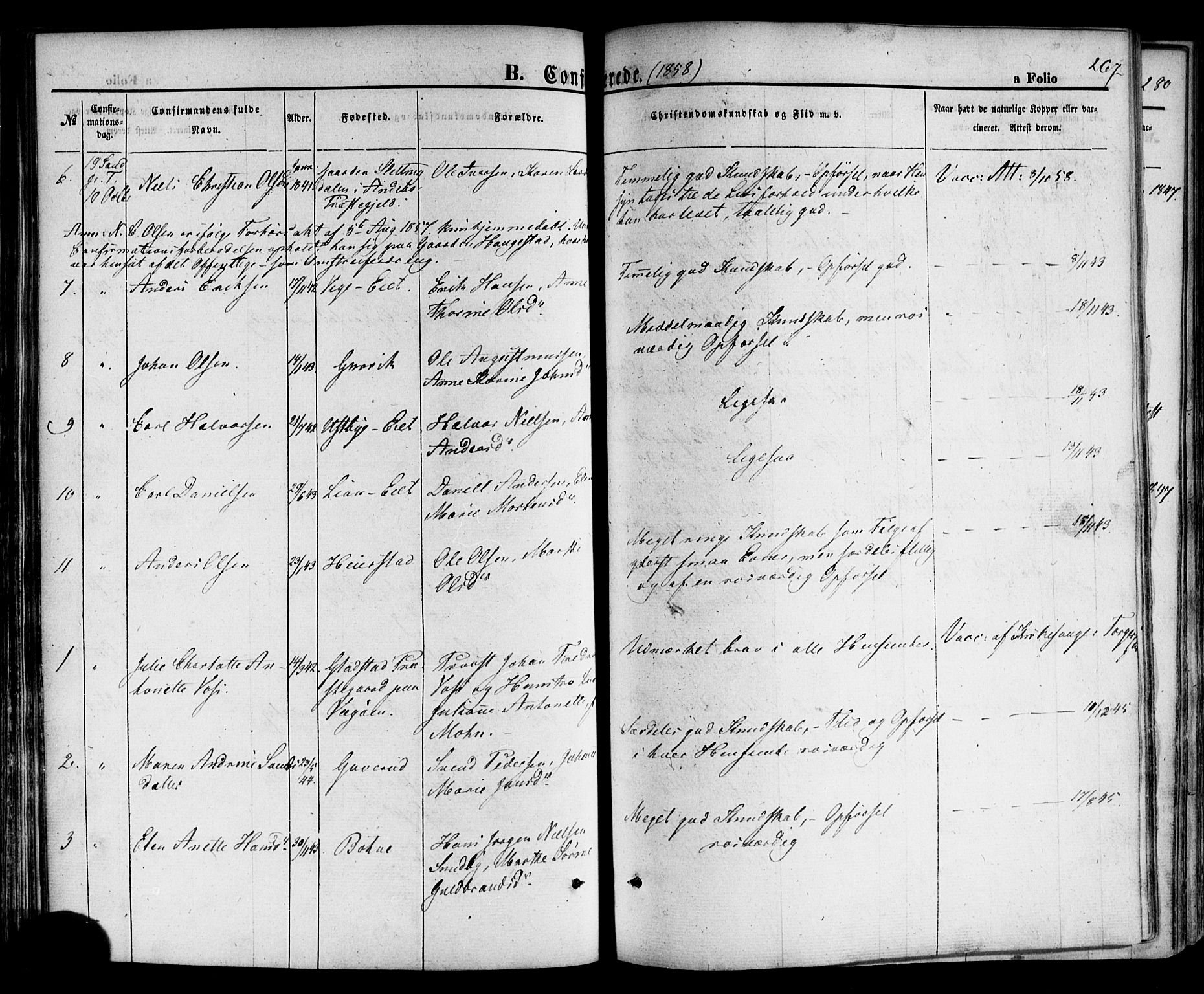 Hof kirkebøker, AV/SAKO-A-64/F/Fa/L0006: Parish register (official) no. I 6, 1851-1877, p. 267