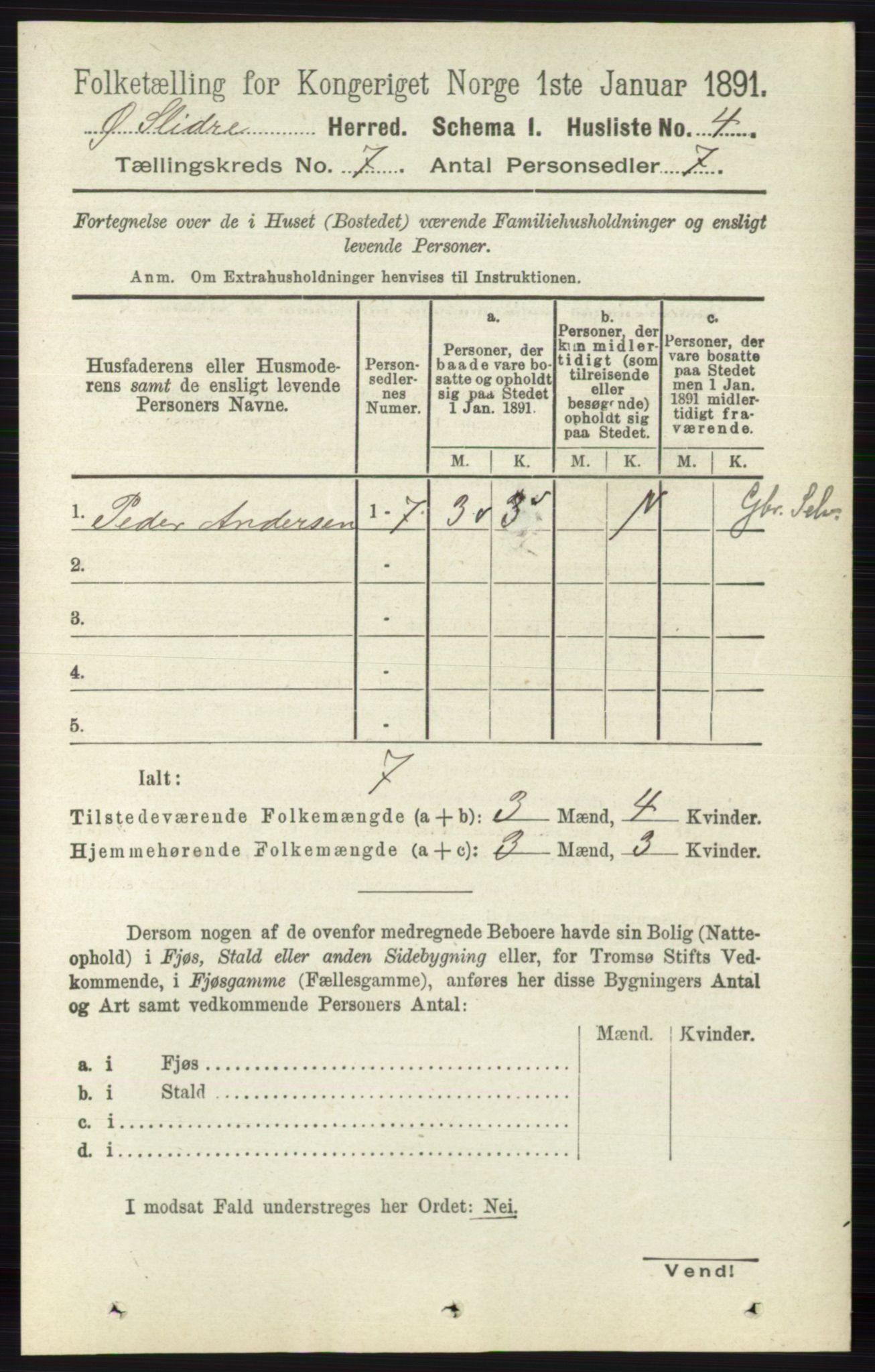 RA, 1891 census for 0544 Øystre Slidre, 1891, p. 2120