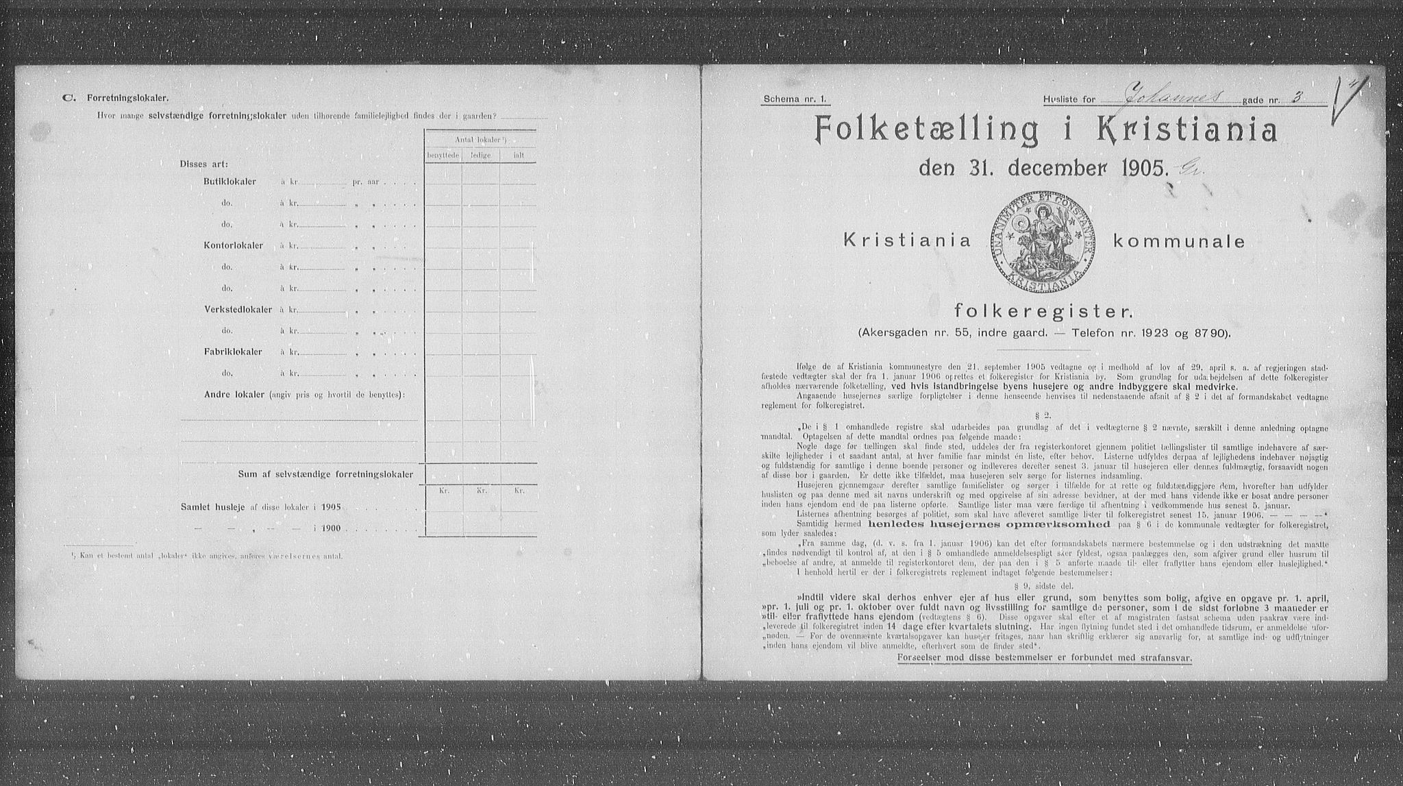 OBA, Municipal Census 1905 for Kristiania, 1905, p. 24727