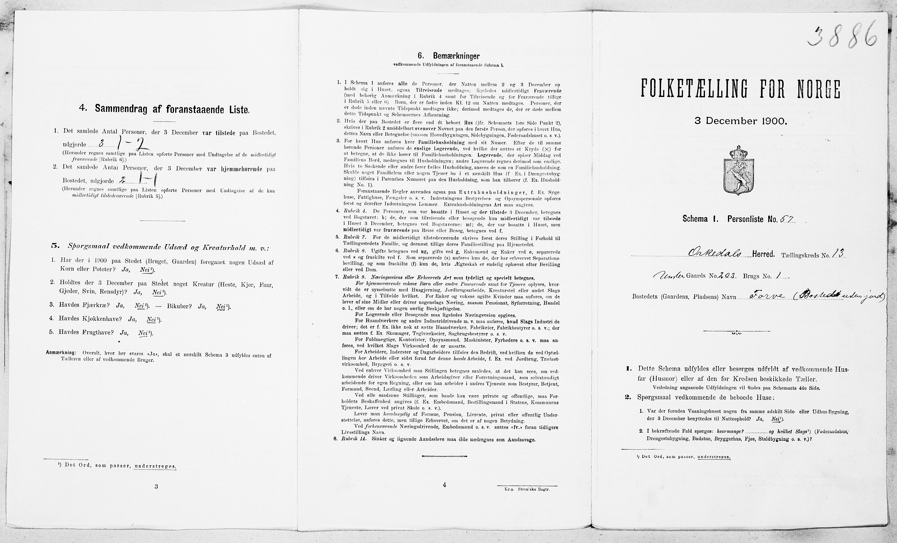 SAT, 1900 census for Orkdal, 1900, p. 1886