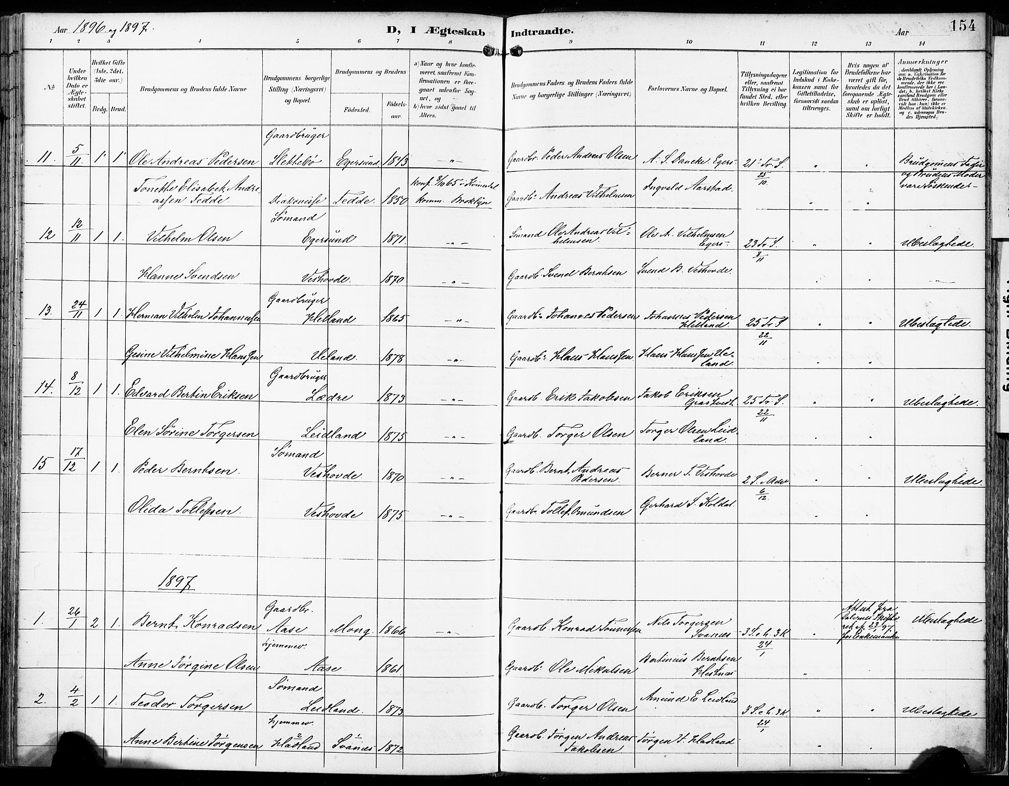 Eigersund sokneprestkontor, SAST/A-101807/S08/L0018: Parish register (official) no. A 17, 1892-1905, p. 154