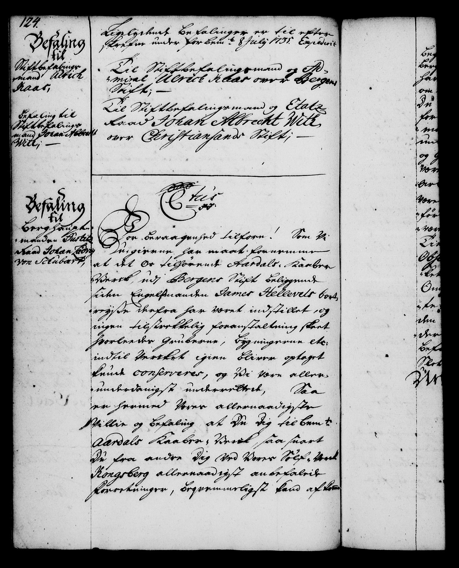 Rentekammeret, Kammerkanselliet, AV/RA-EA-3111/G/Gg/Gga/L0004: Norsk ekspedisjonsprotokoll med register (merket RK 53.4), 1734-1741, p. 124