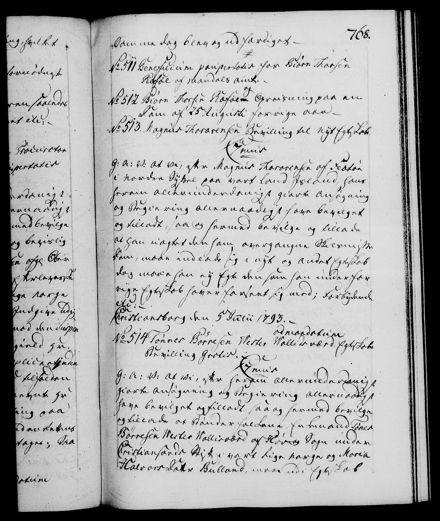Danske Kanselli 1572-1799, RA/EA-3023/F/Fc/Fca/Fcaa/L0054: Norske registre, 1792-1793, p. 768a