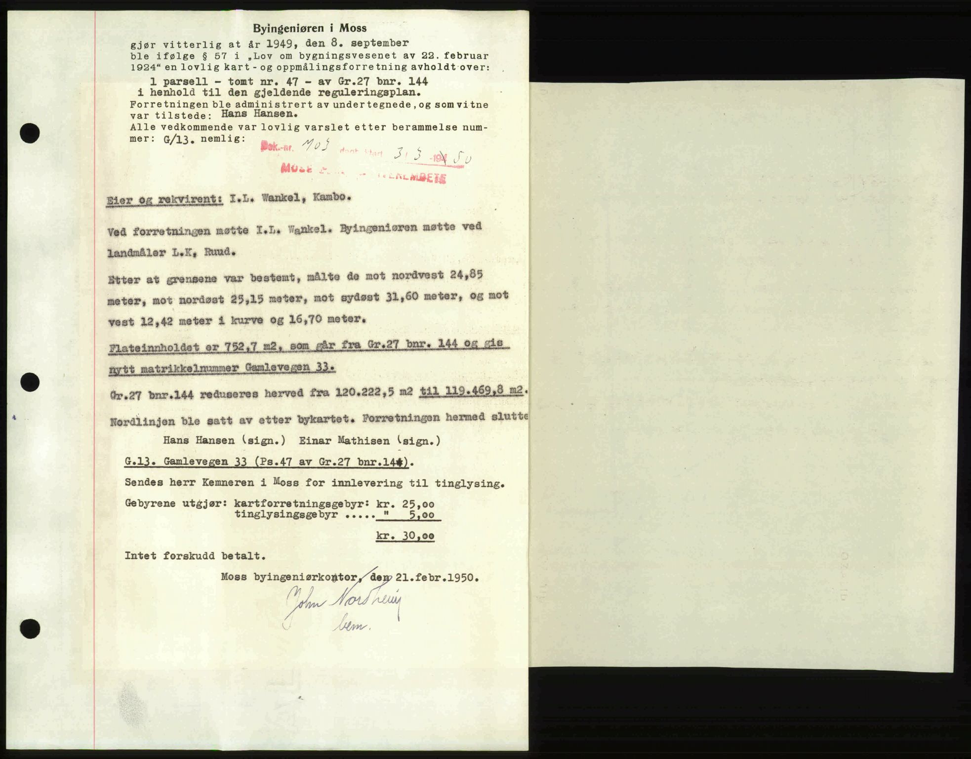 Moss sorenskriveri, SAO/A-10168: Mortgage book no. A25, 1950-1950, Diary no: : 703/1950