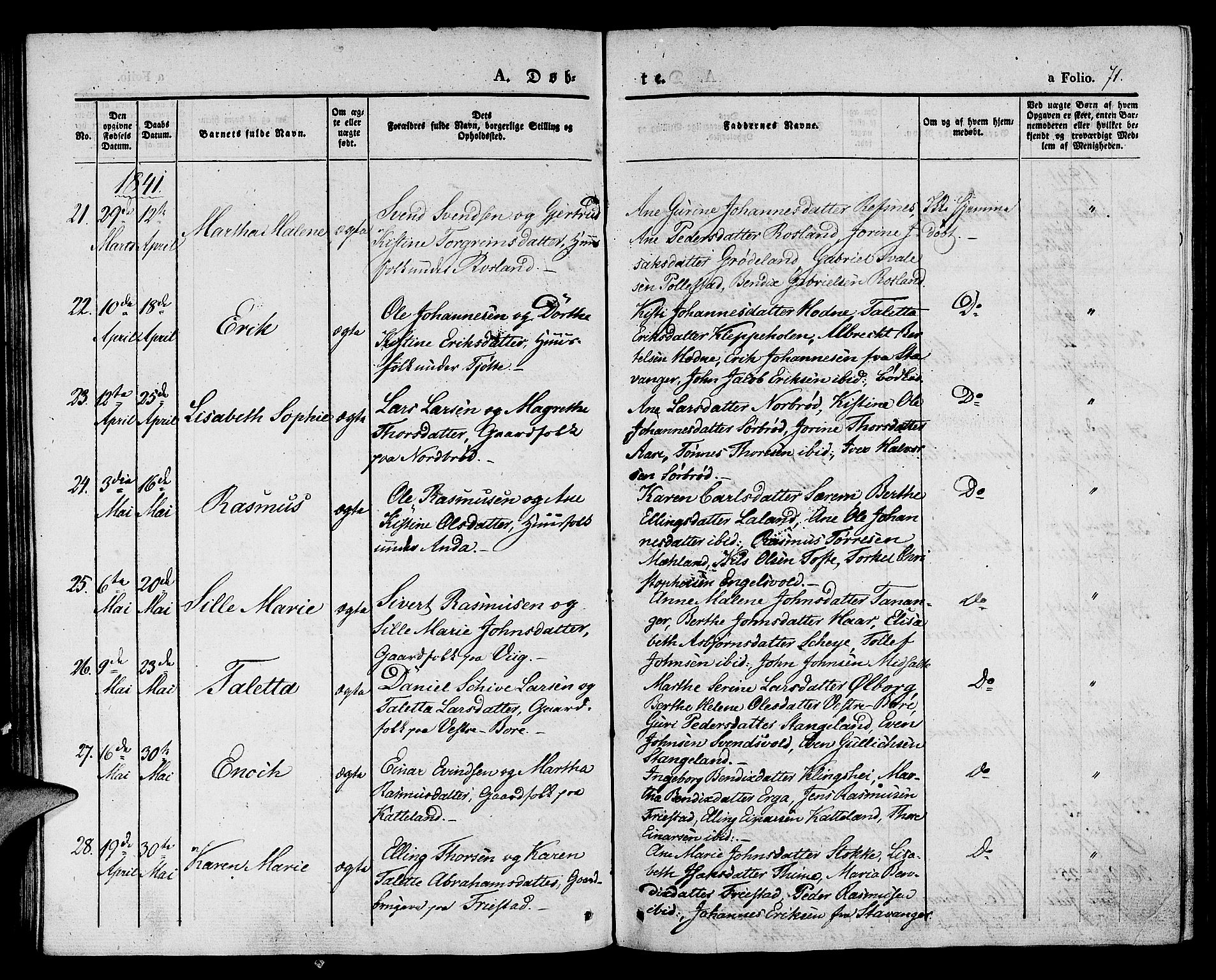 Klepp sokneprestkontor, AV/SAST-A-101803/001/3/30BA/L0003: Parish register (official) no. A 3, 1833-1842, p. 71