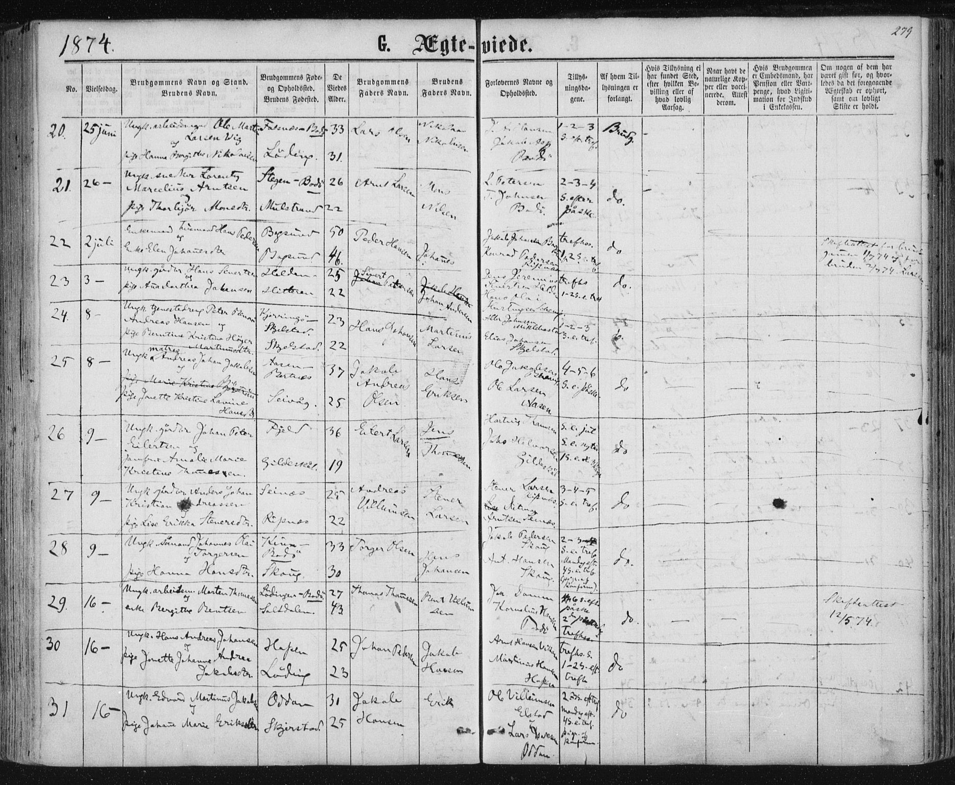 Ministerialprotokoller, klokkerbøker og fødselsregistre - Nordland, AV/SAT-A-1459/801/L0008: Parish register (official) no. 801A08, 1864-1875, p. 279