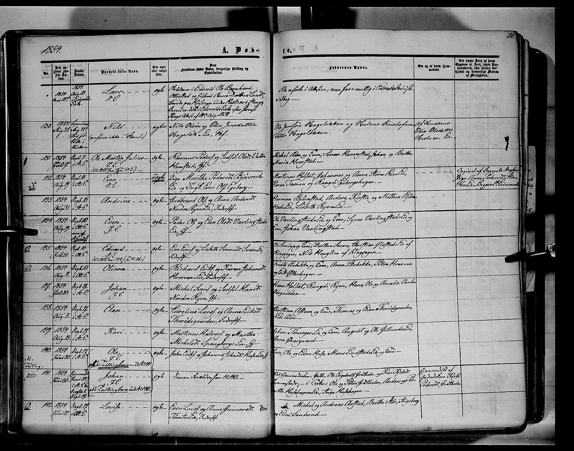 Stange prestekontor, SAH/PREST-002/K/L0012: Parish register (official) no. 12, 1852-1862, p. 31