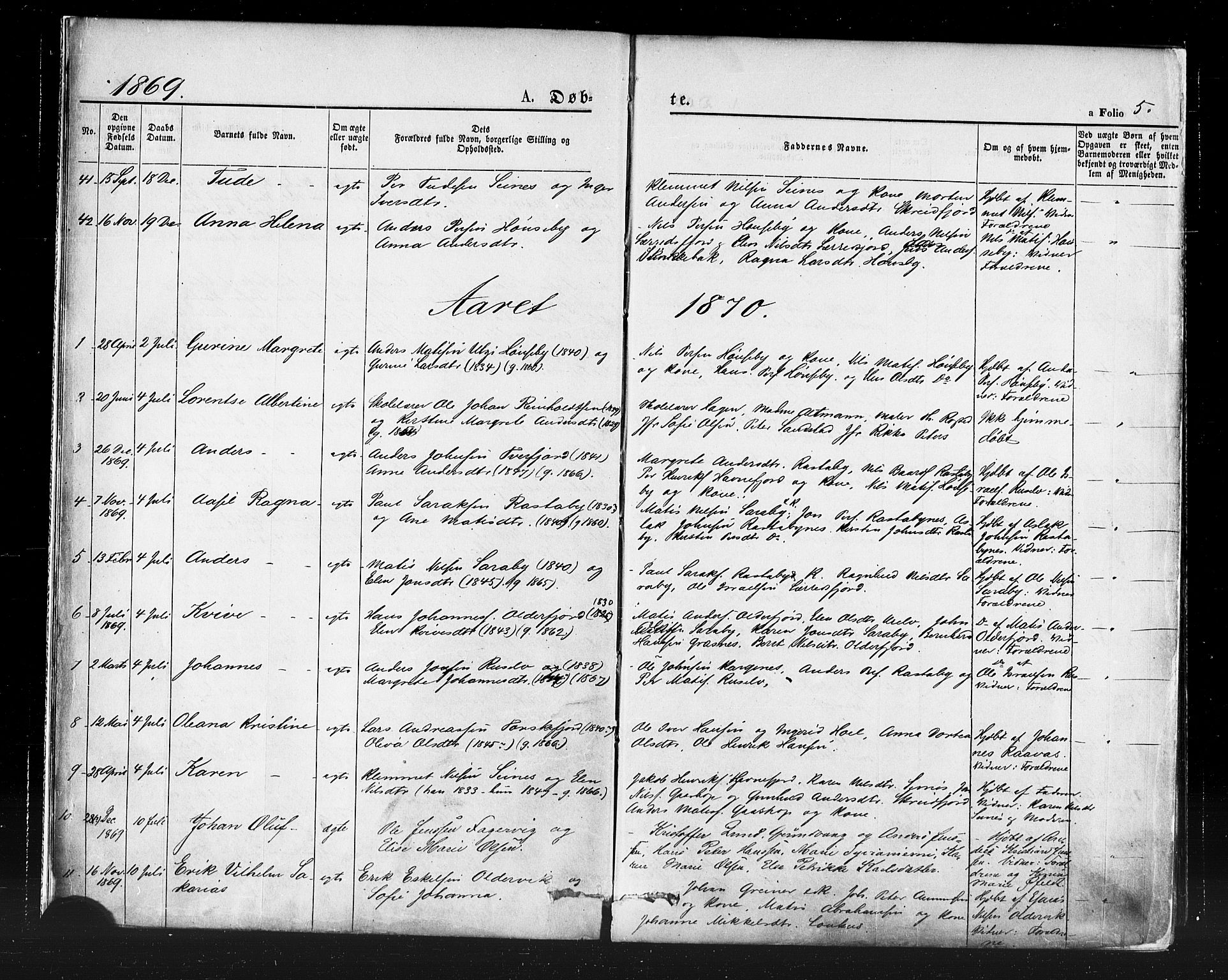 Hammerfest sokneprestkontor, SATØ/S-1347/H/Ha/L0007.kirke: Parish register (official) no. 7, 1869-1884, p. 5