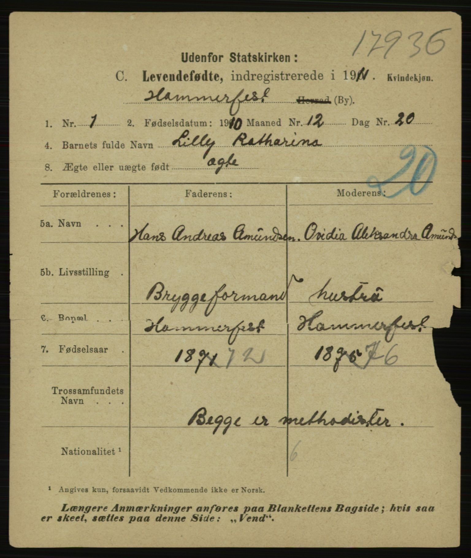 Statistisk sentralbyrå, Sosiodemografiske emner, Befolkning, AV/RA-S-2228/E/L0009: Fødte, gifte, døde dissentere., 1911, p. 1643