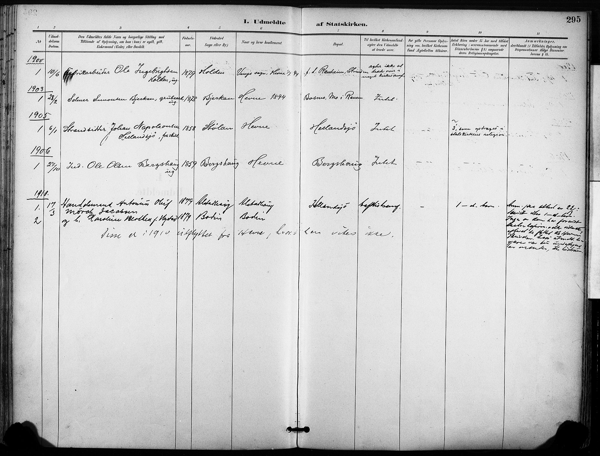 Ministerialprotokoller, klokkerbøker og fødselsregistre - Sør-Trøndelag, SAT/A-1456/630/L0497: Parish register (official) no. 630A10, 1896-1910, p. 295