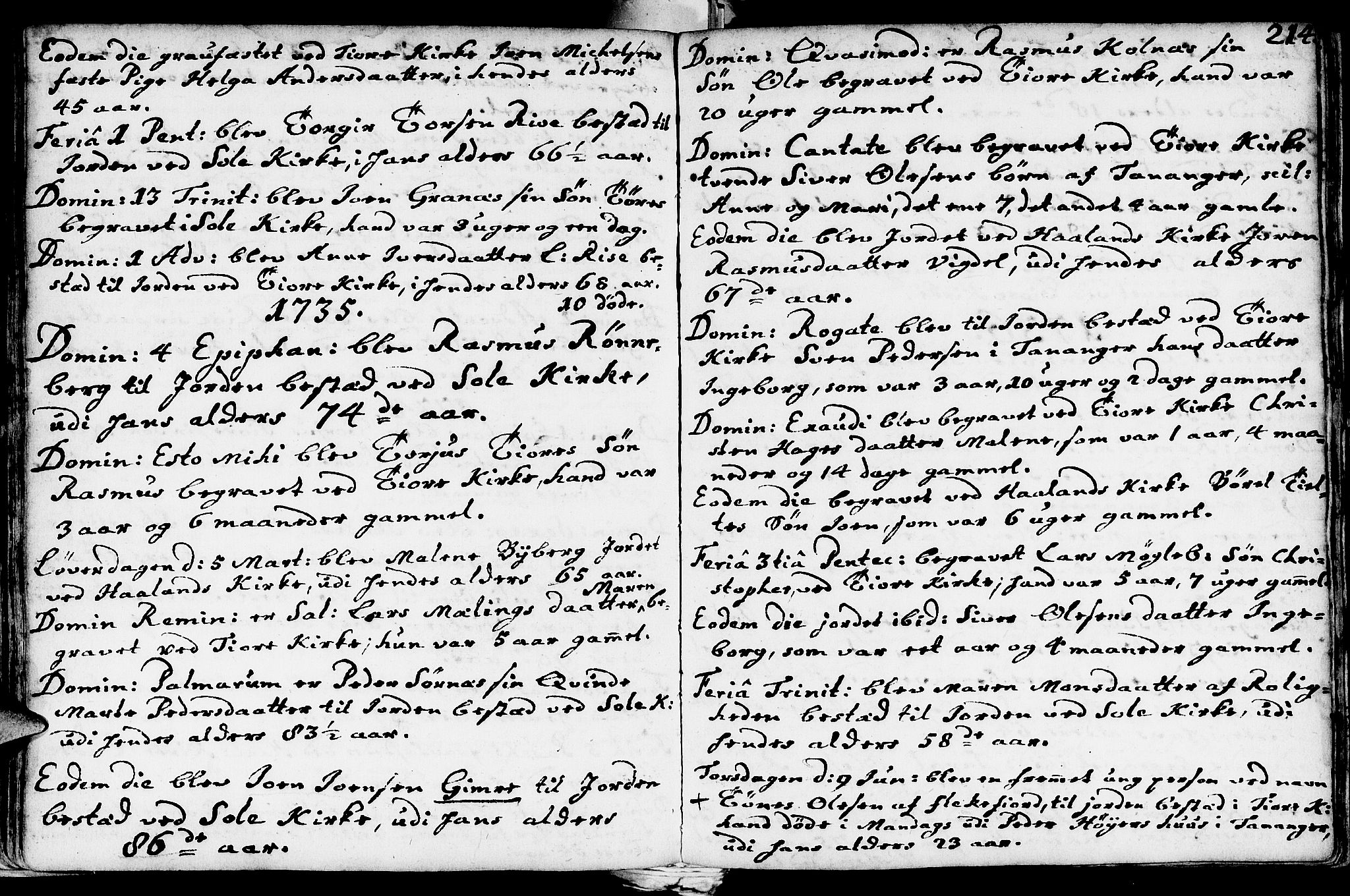 Håland sokneprestkontor, SAST/A-101802/001/30BA/L0002: Parish register (official) no. A 2, 1722-1794, p. 214