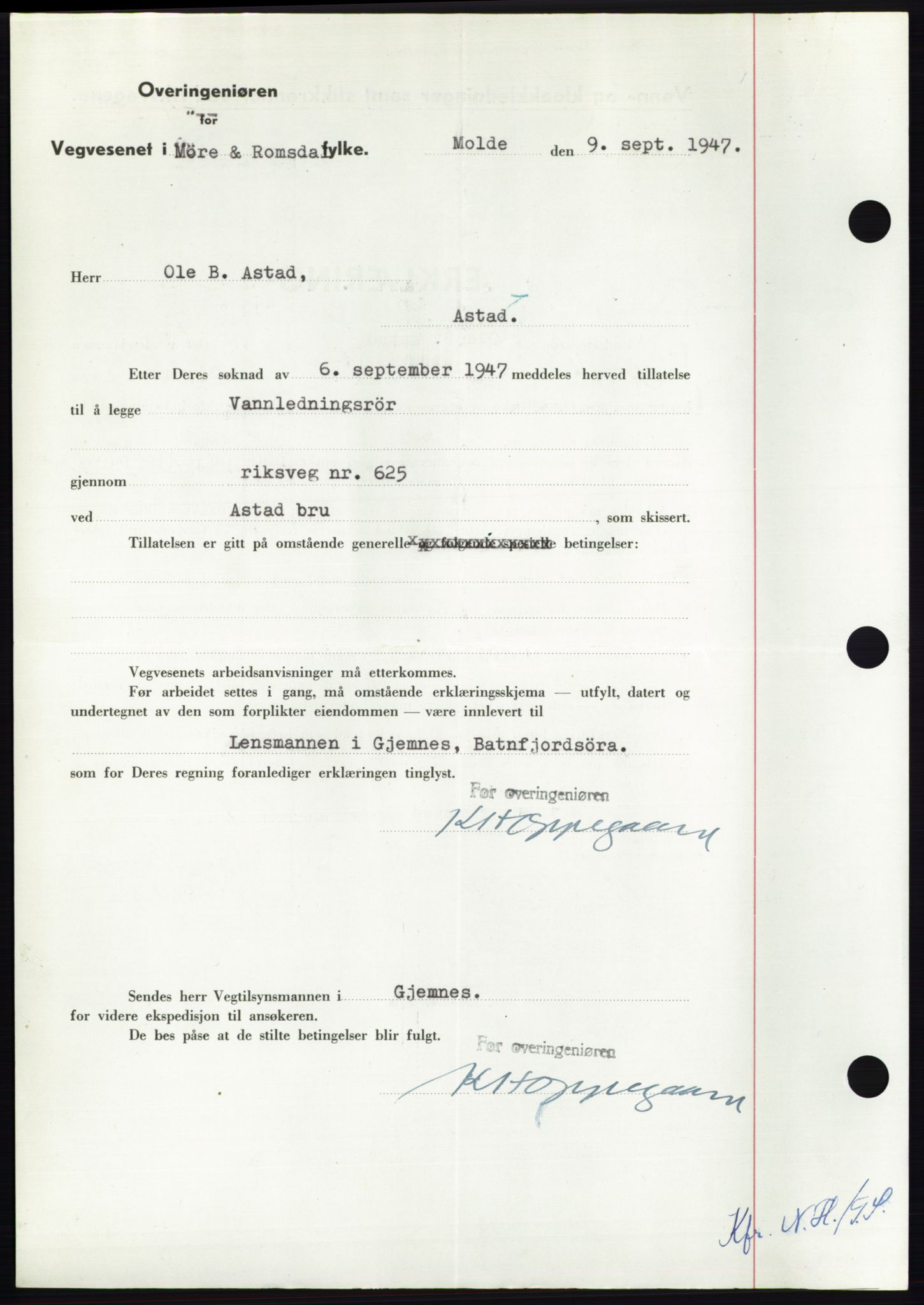 Nordmøre sorenskriveri, AV/SAT-A-4132/1/2/2Ca: Mortgage book no. B96, 1947-1947, Diary no: : 2095/1947