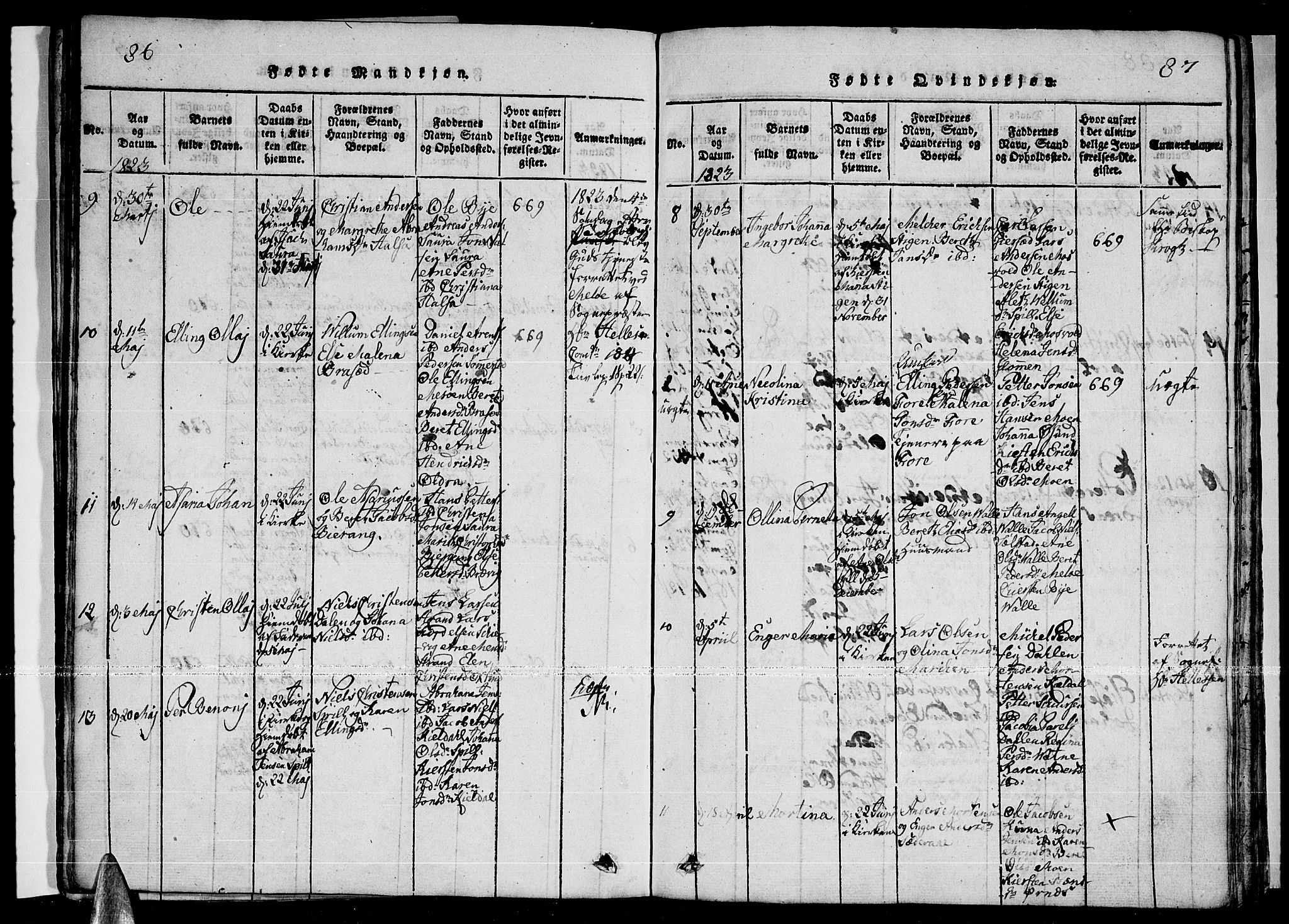 Ministerialprotokoller, klokkerbøker og fødselsregistre - Nordland, AV/SAT-A-1459/841/L0593: Parish register (official) no. 841A04 /2, 1820-1825, p. 86-87